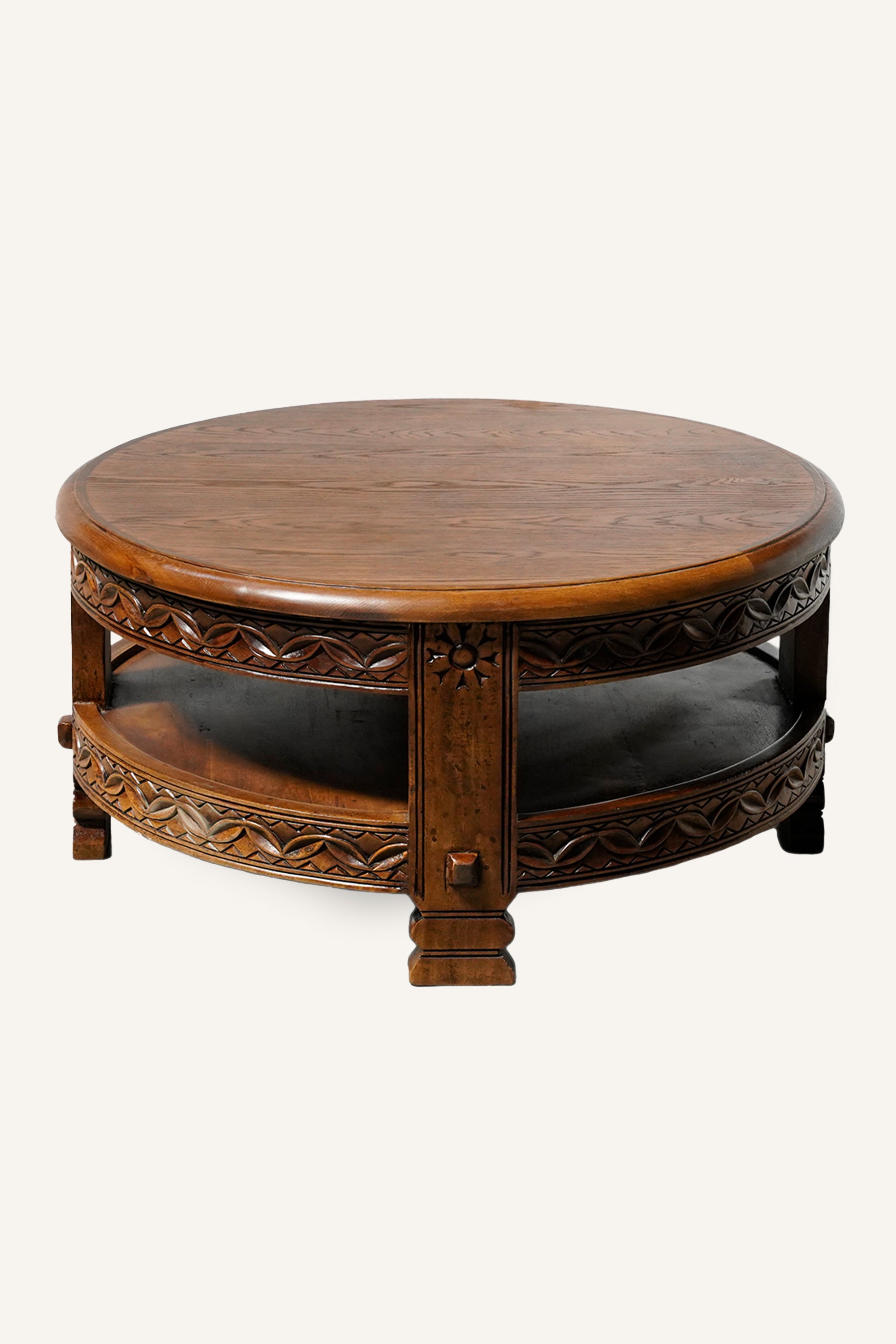 Floral Carved Round Coffee Table