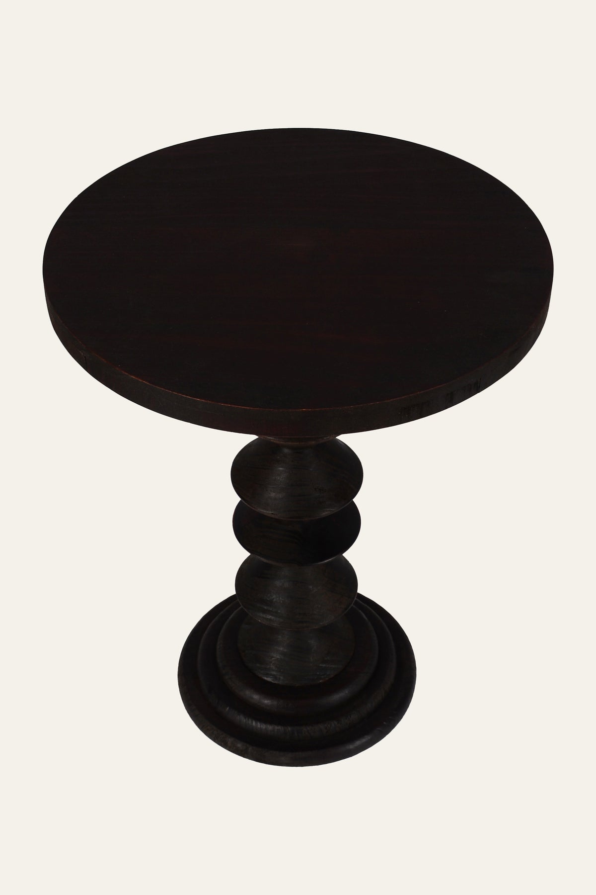 Round Wood Geometric Side Table with Stacked Column