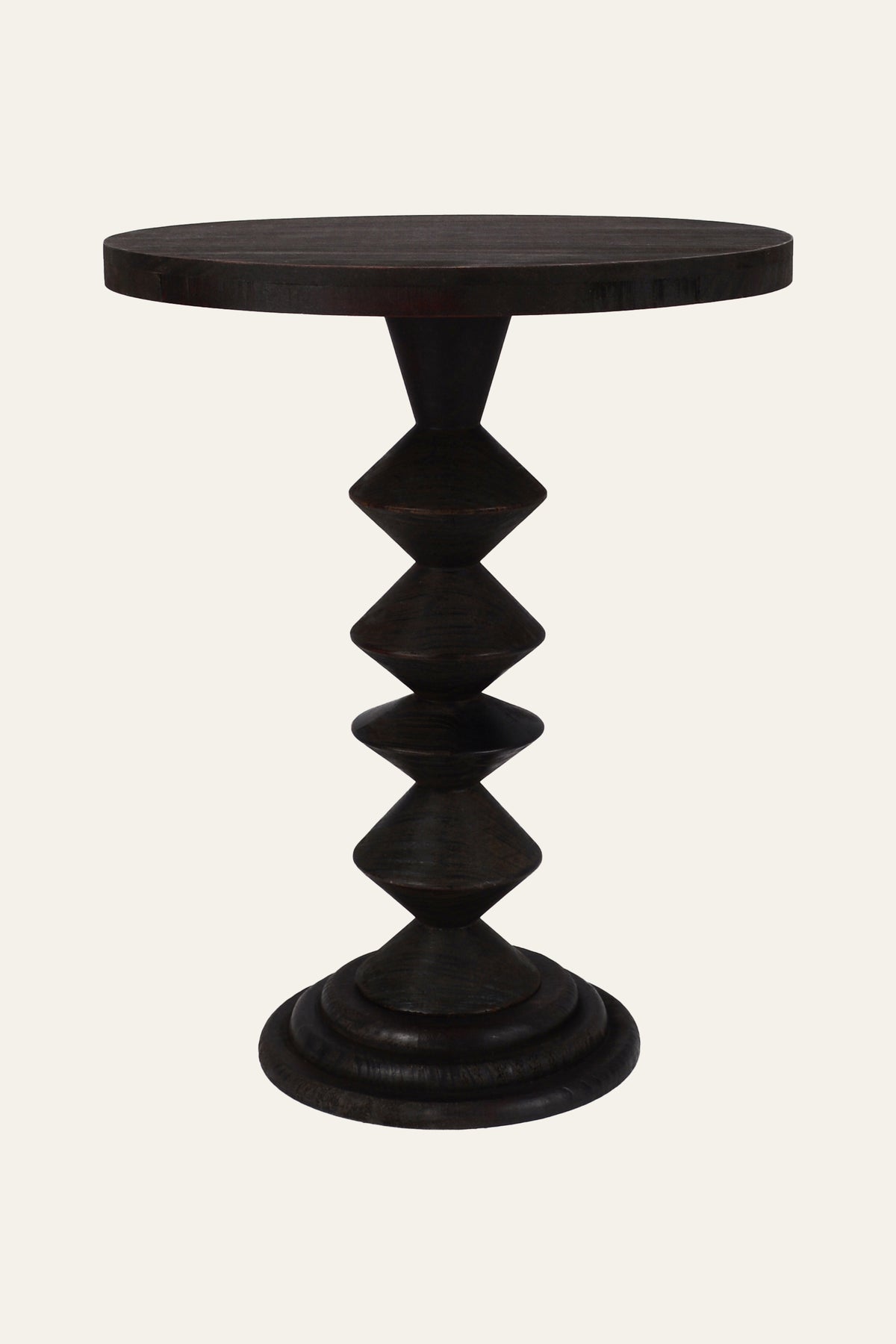 Round Wood Geometric Side Table with Stacked Column
