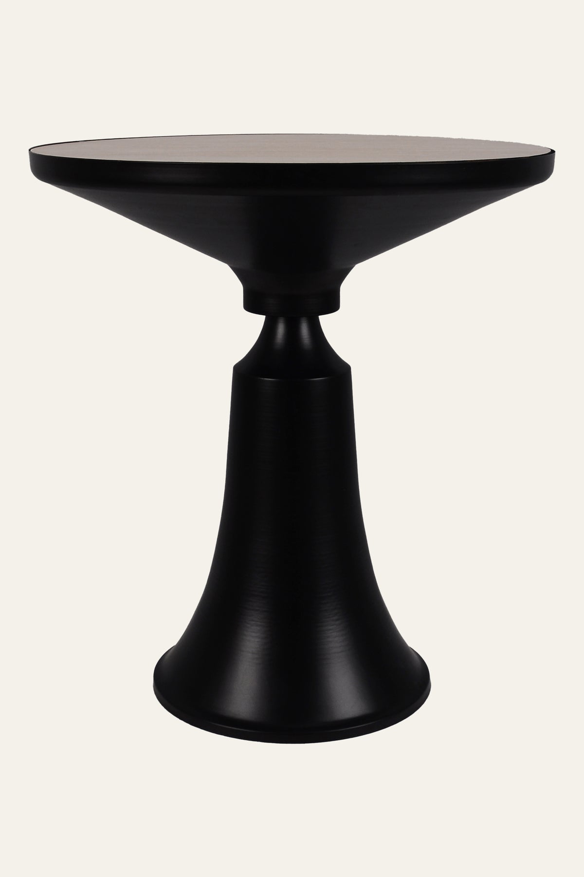 Wooden Hourglass Side Table with Black Trumpet Base
