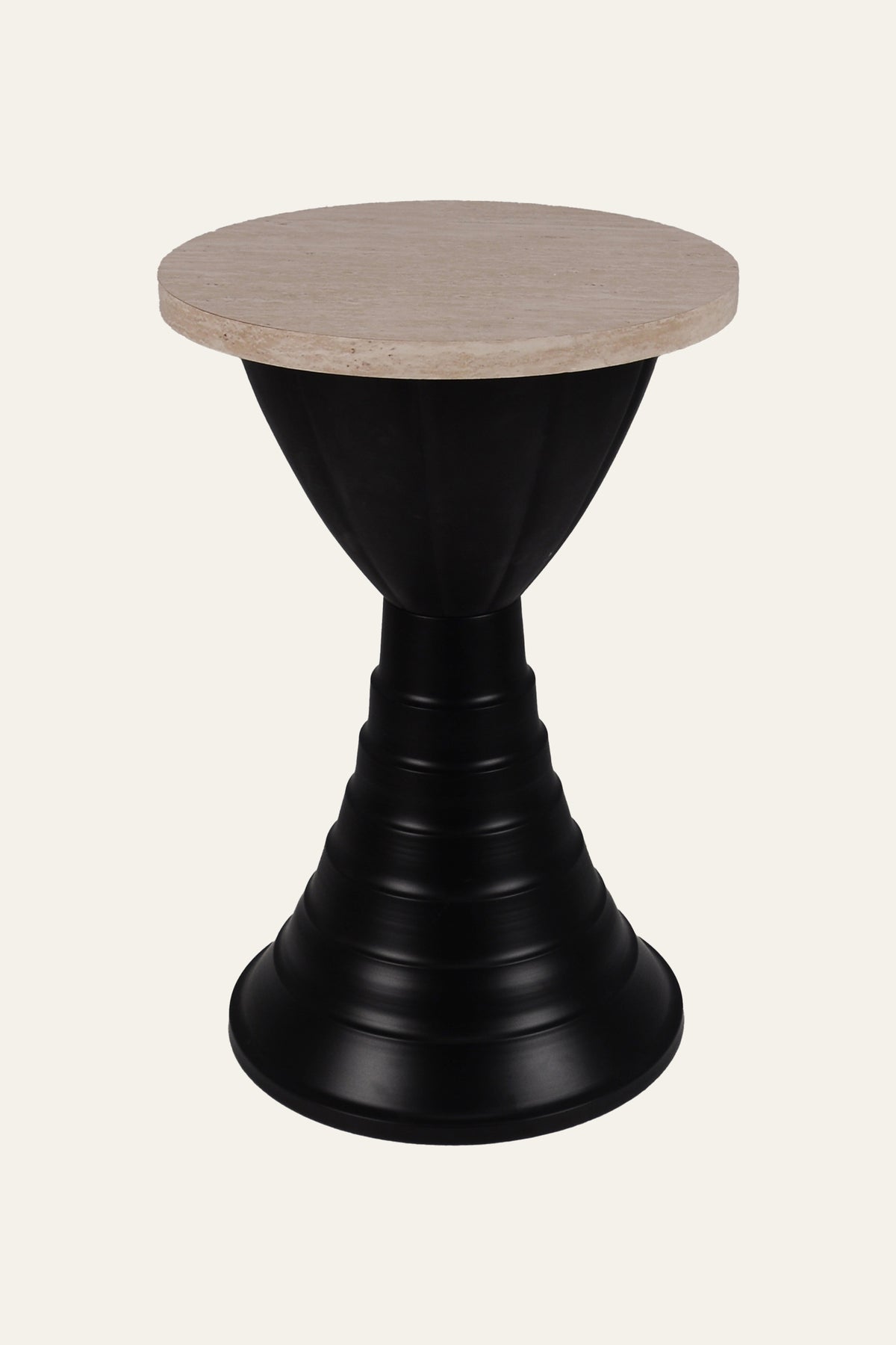 Dual Toned Wooden Top Hourglass Side Table with Black Metal Base