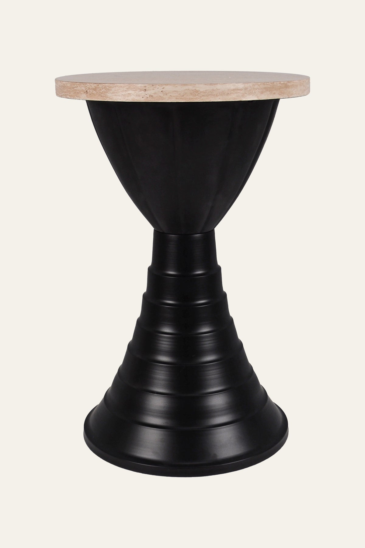 Dual Toned Wooden Top Hourglass Side Table with Black Metal Base