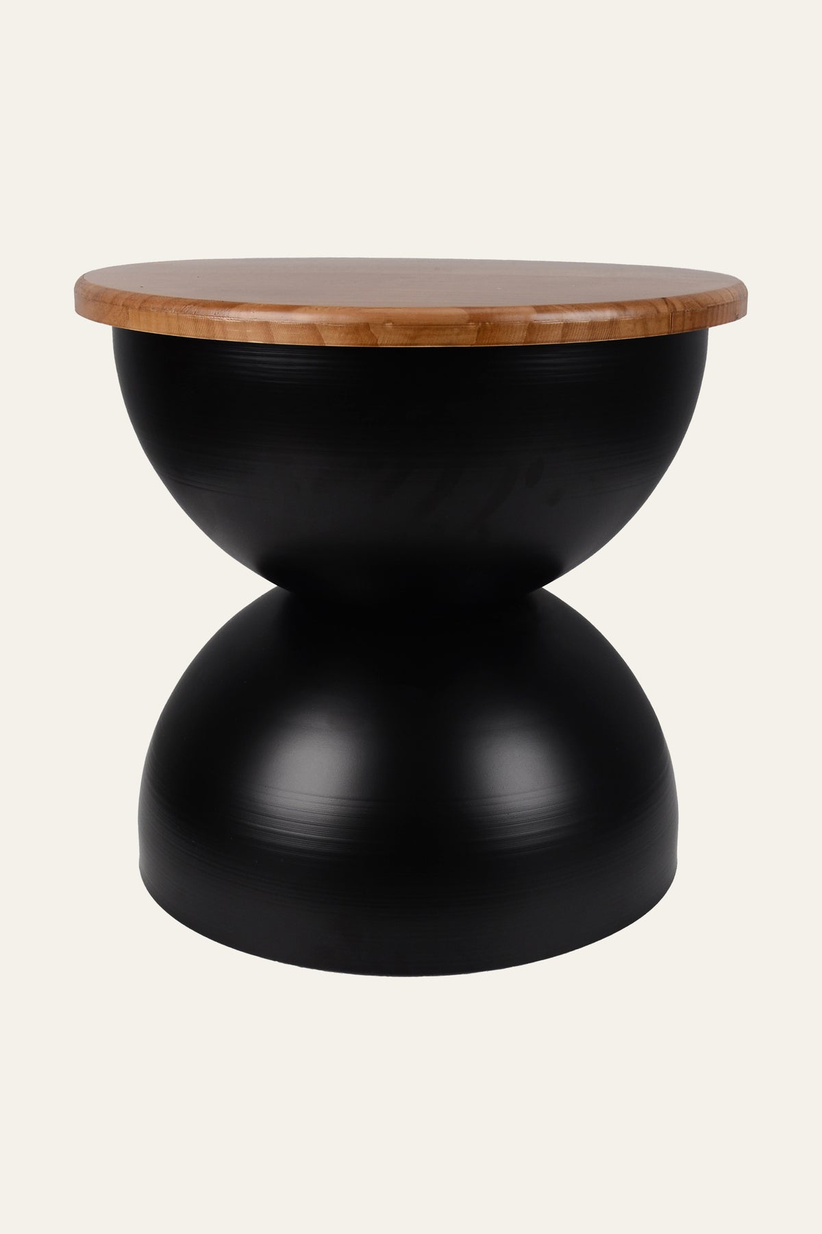 Natural Wood Top Hourglass Shape Side Table with Black Metal Base