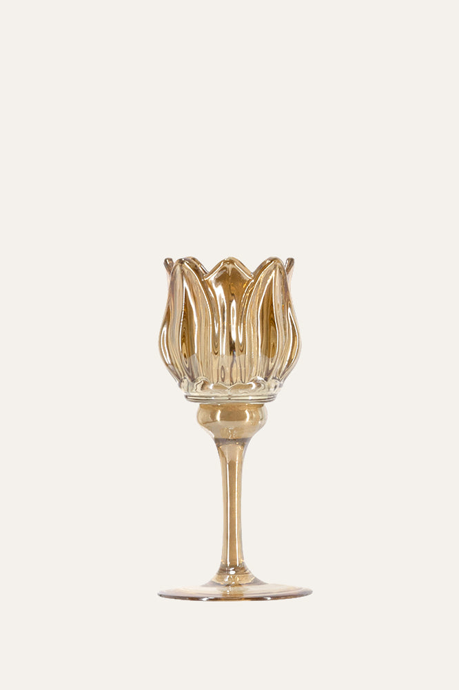 amber glass candle holder small