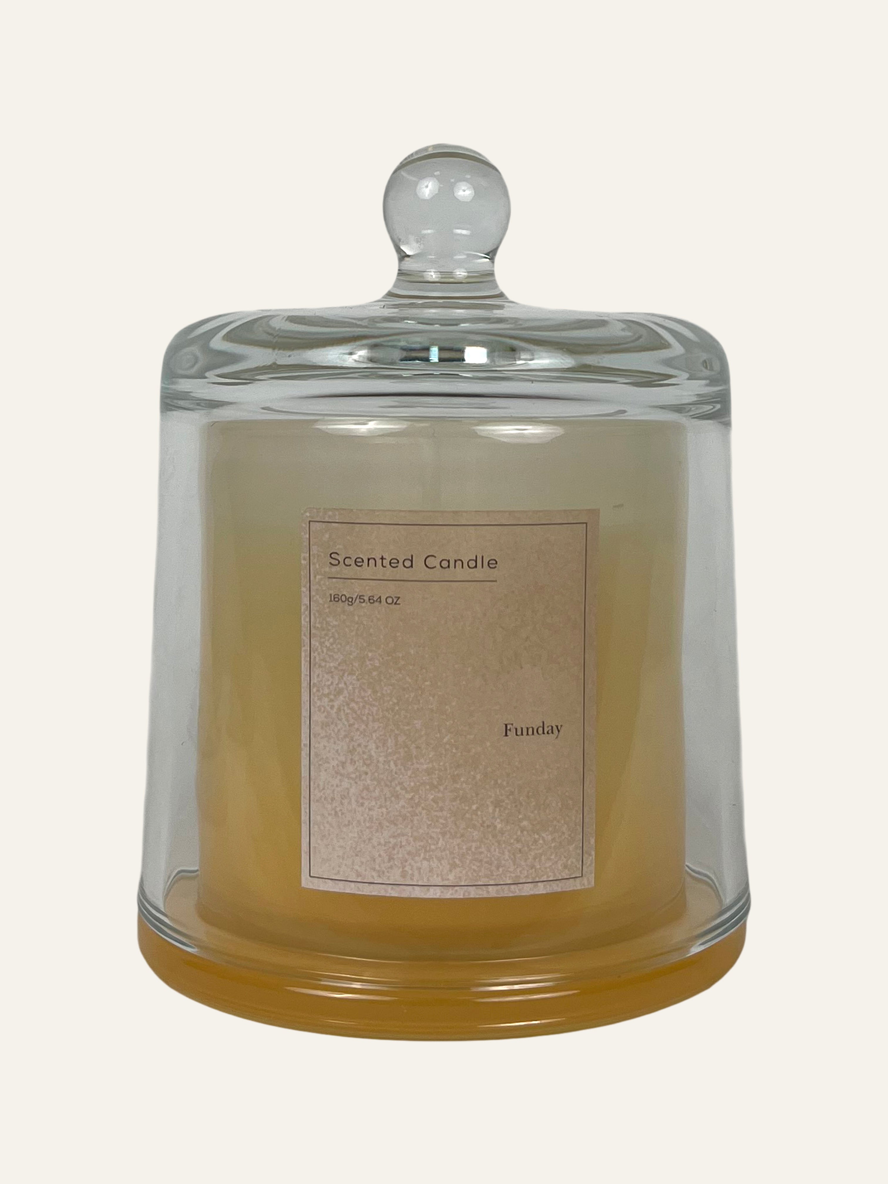 amber scented soy wax candle with cloche