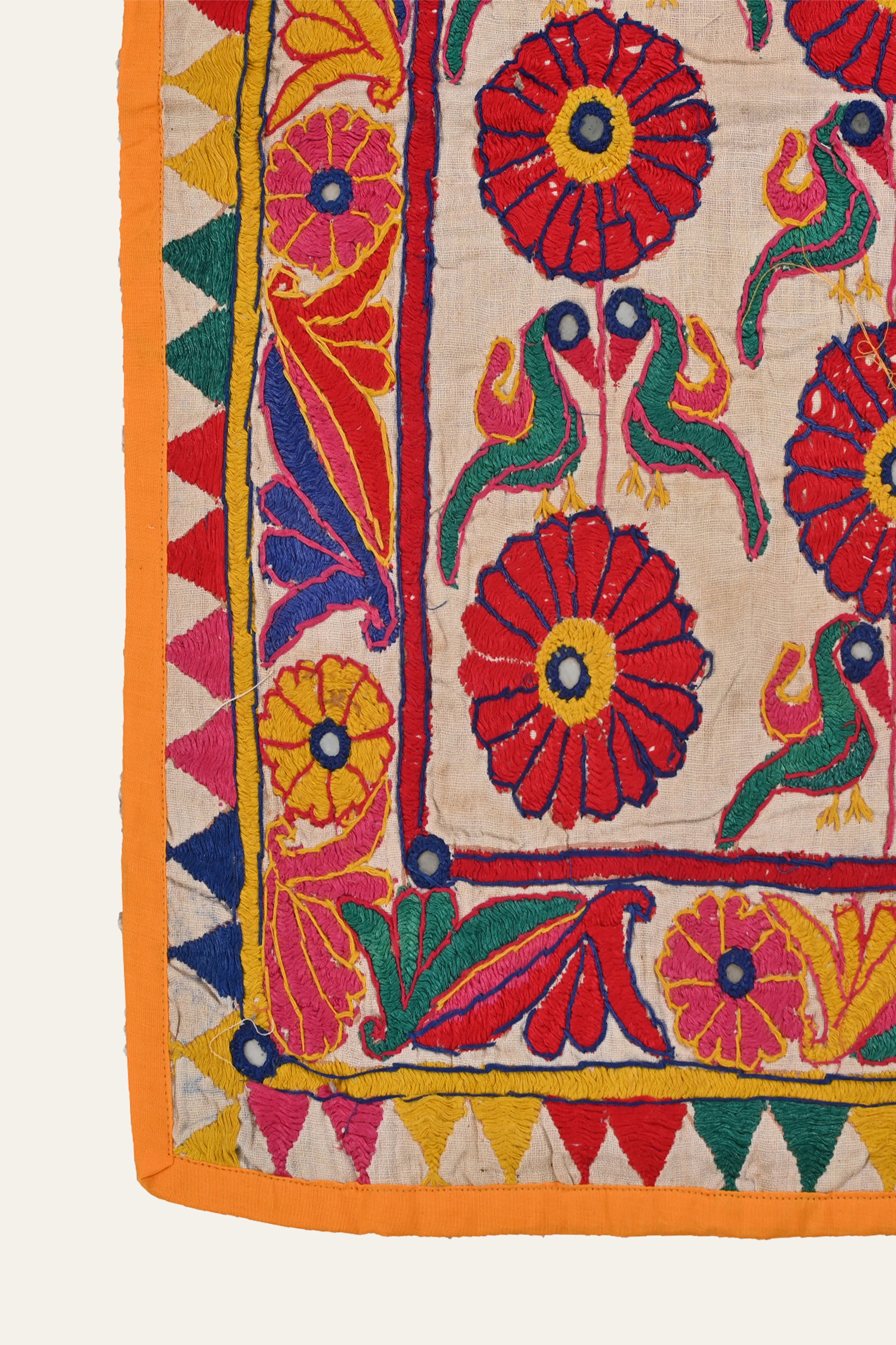 antique Indian mirror work textile