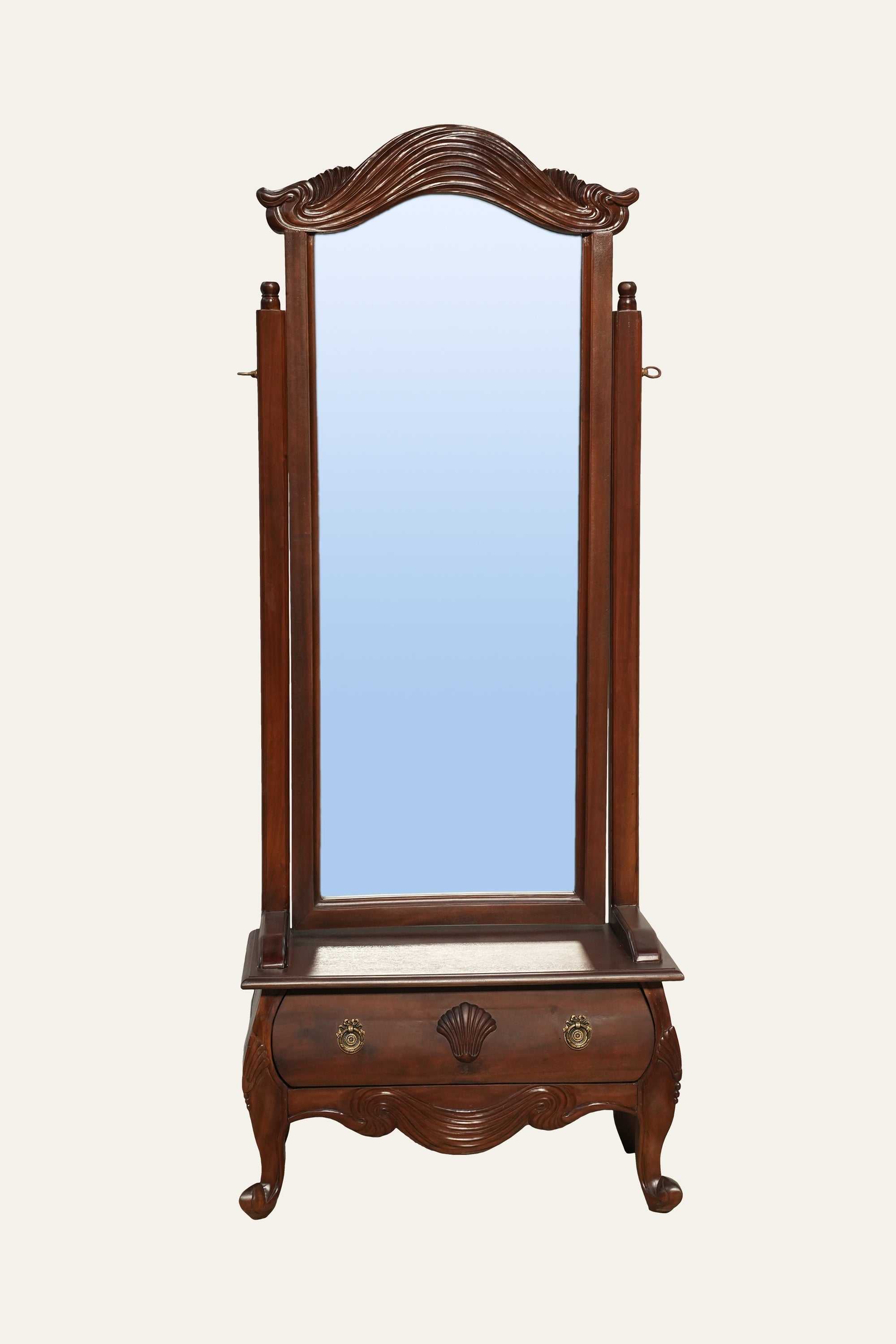 antique teak cheval mirror