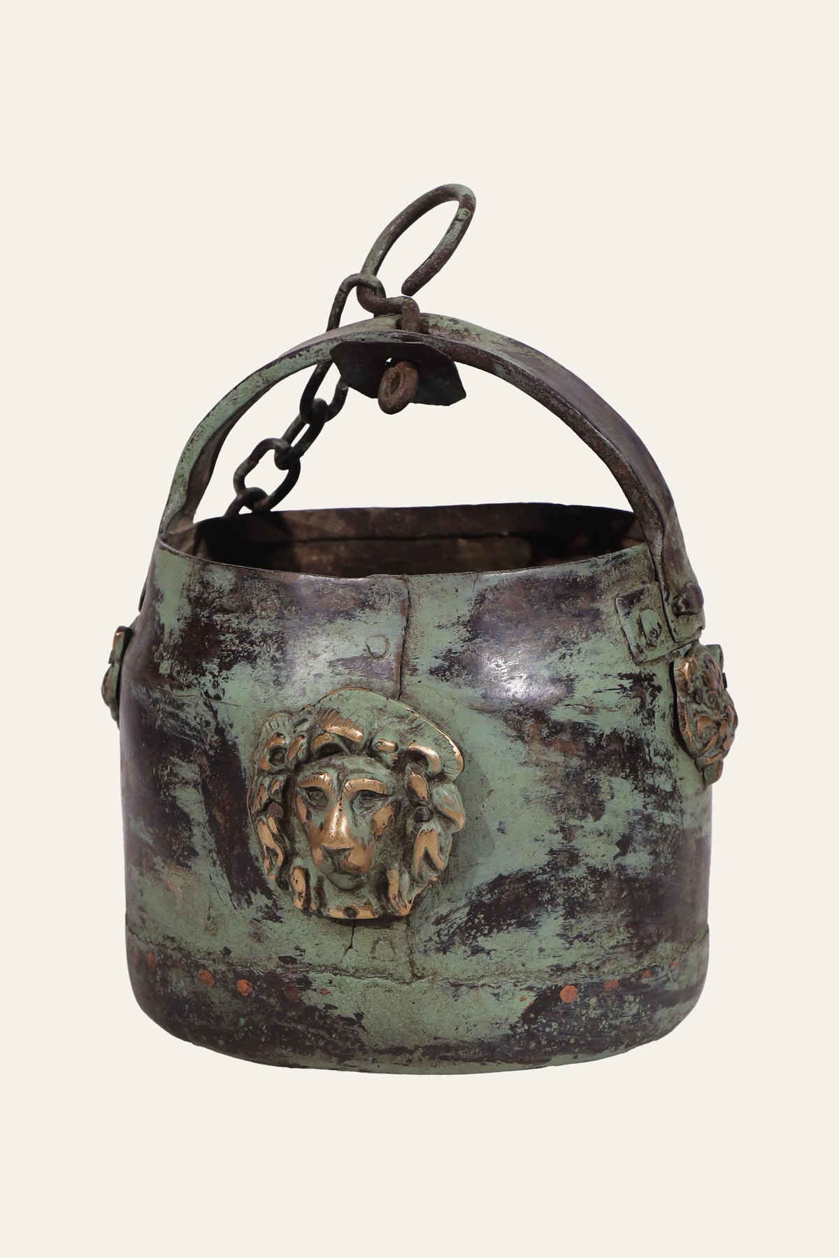 antique verdigris decorative metal pot