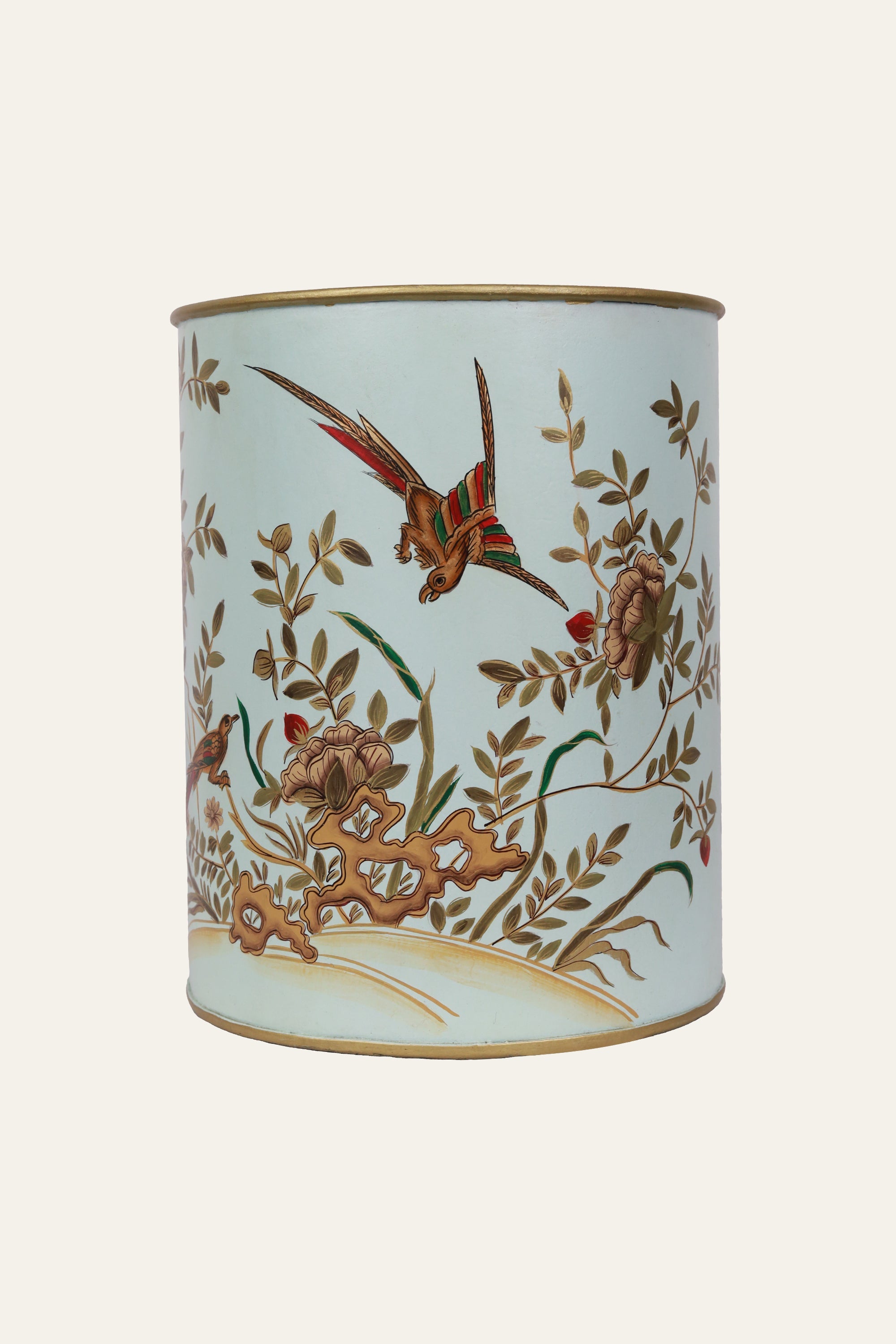 bird and floral decorative metal bin
