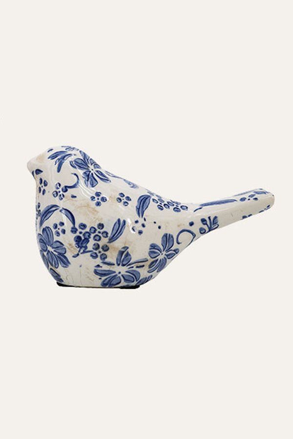 Blue & White Ceramic Bird Figurine Small