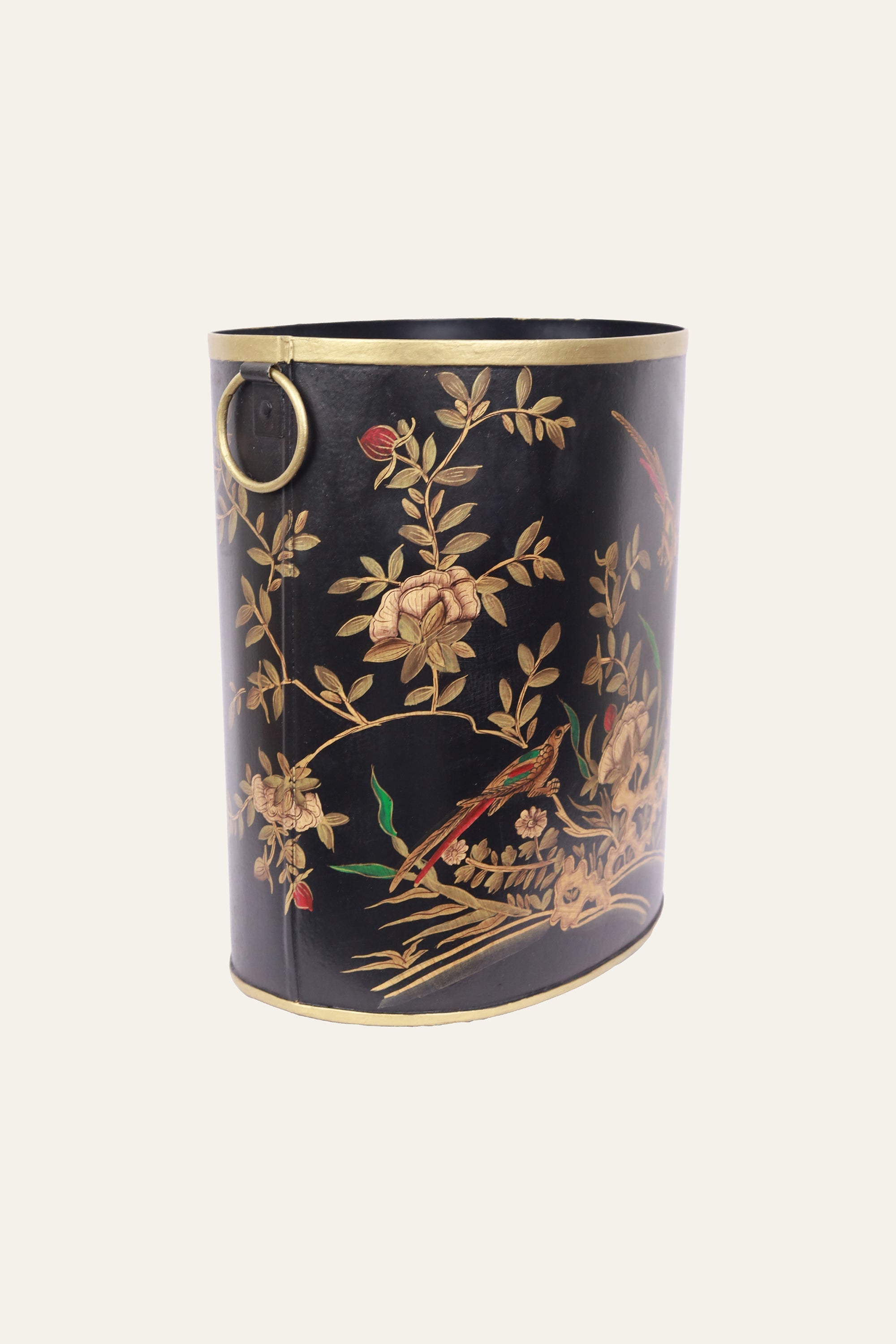 bird motif decorative metal bin