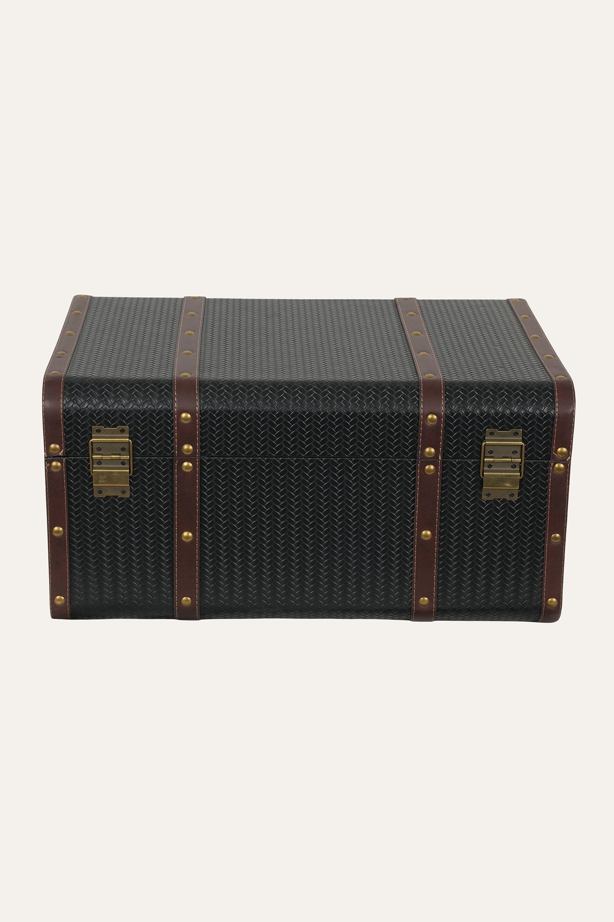 black tabletop storage trunk