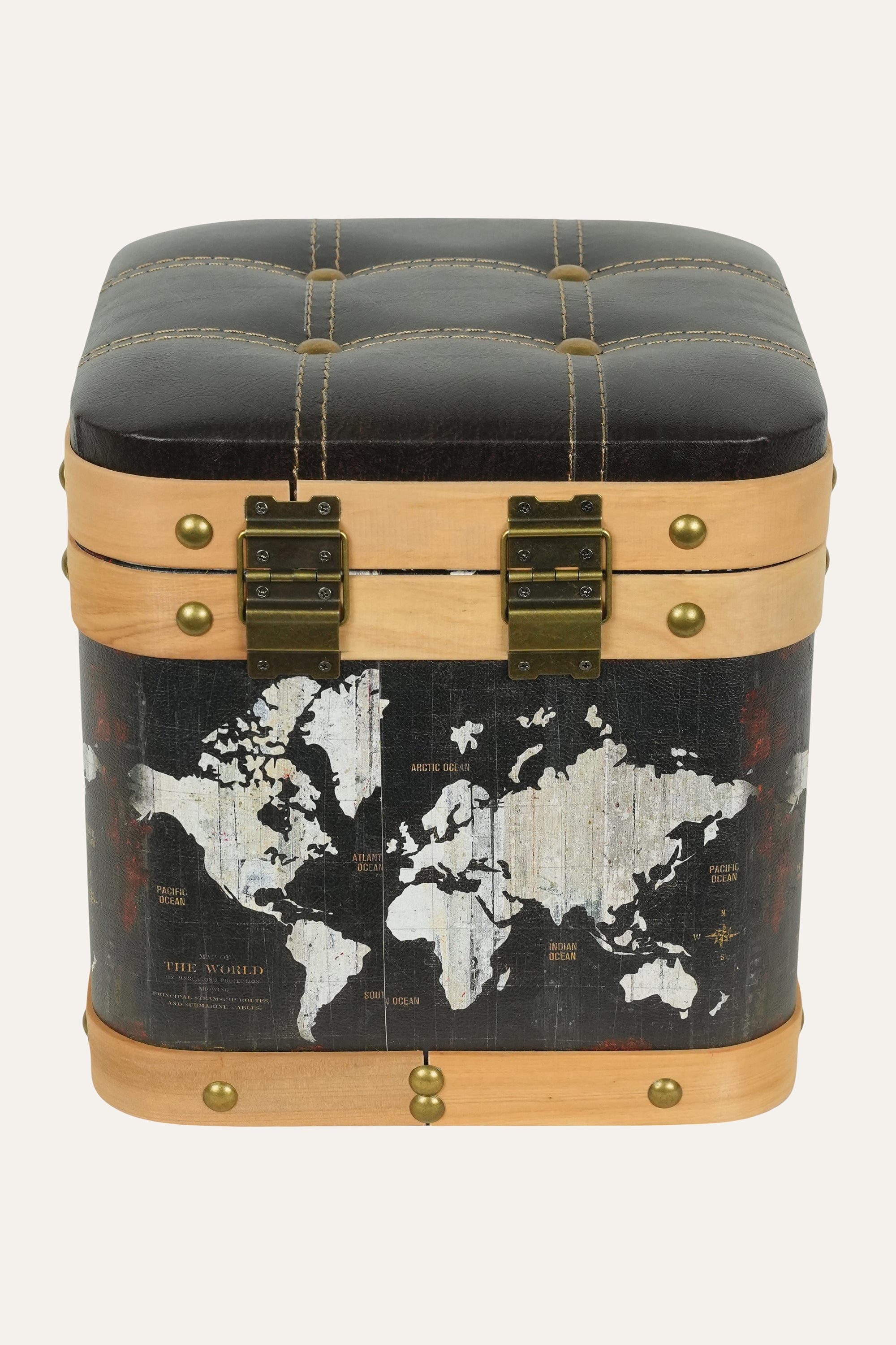 black vintage storage box world map design
