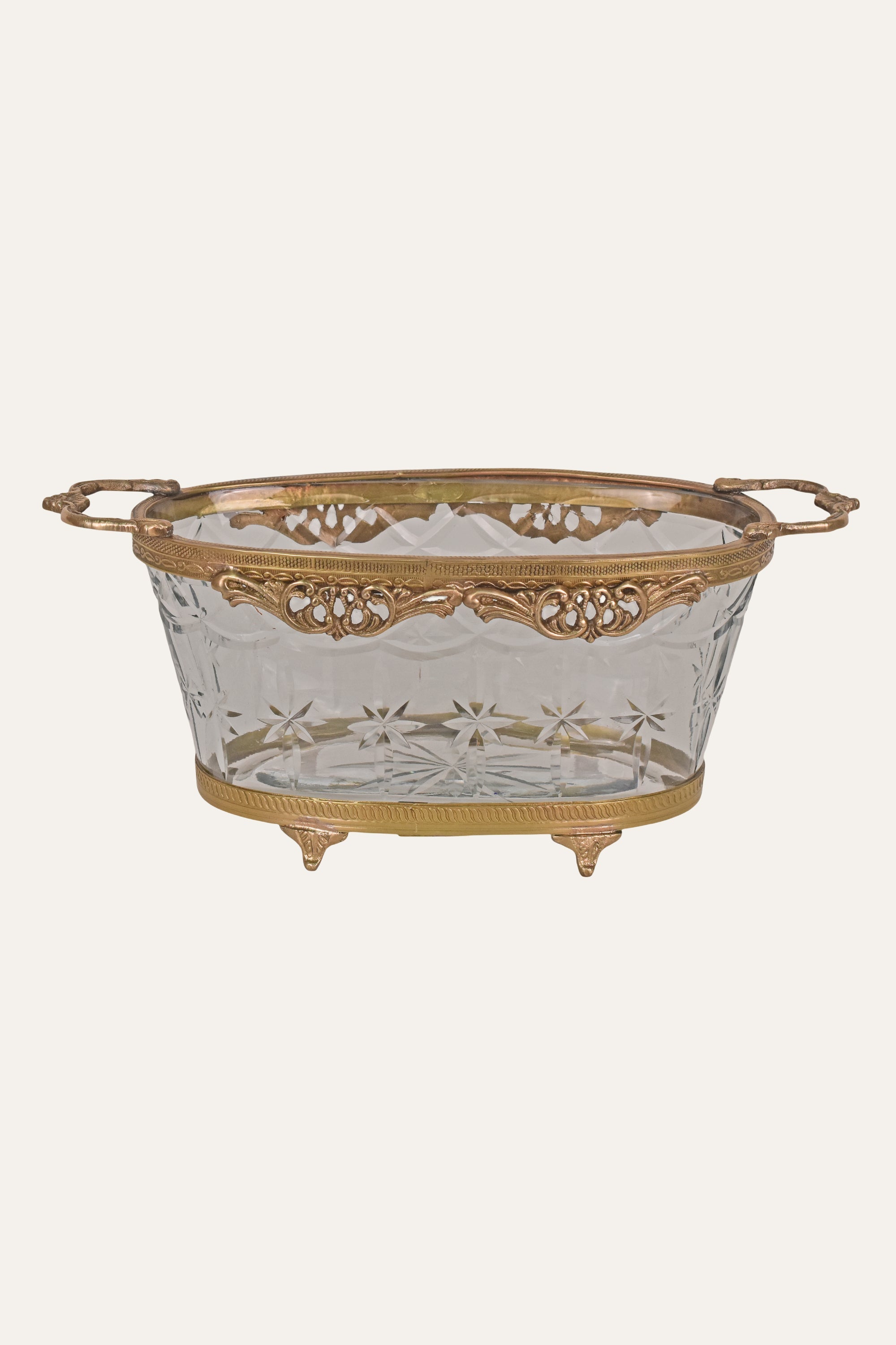 brass and cut glass serving bowl