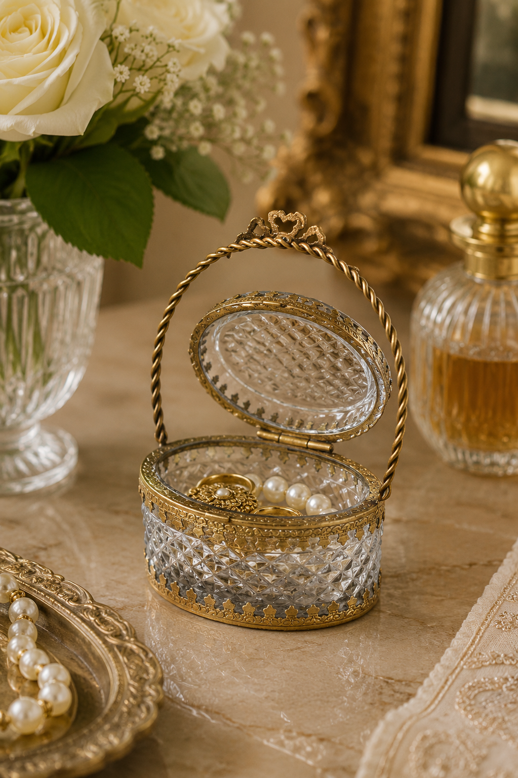 brass glass jewellery box