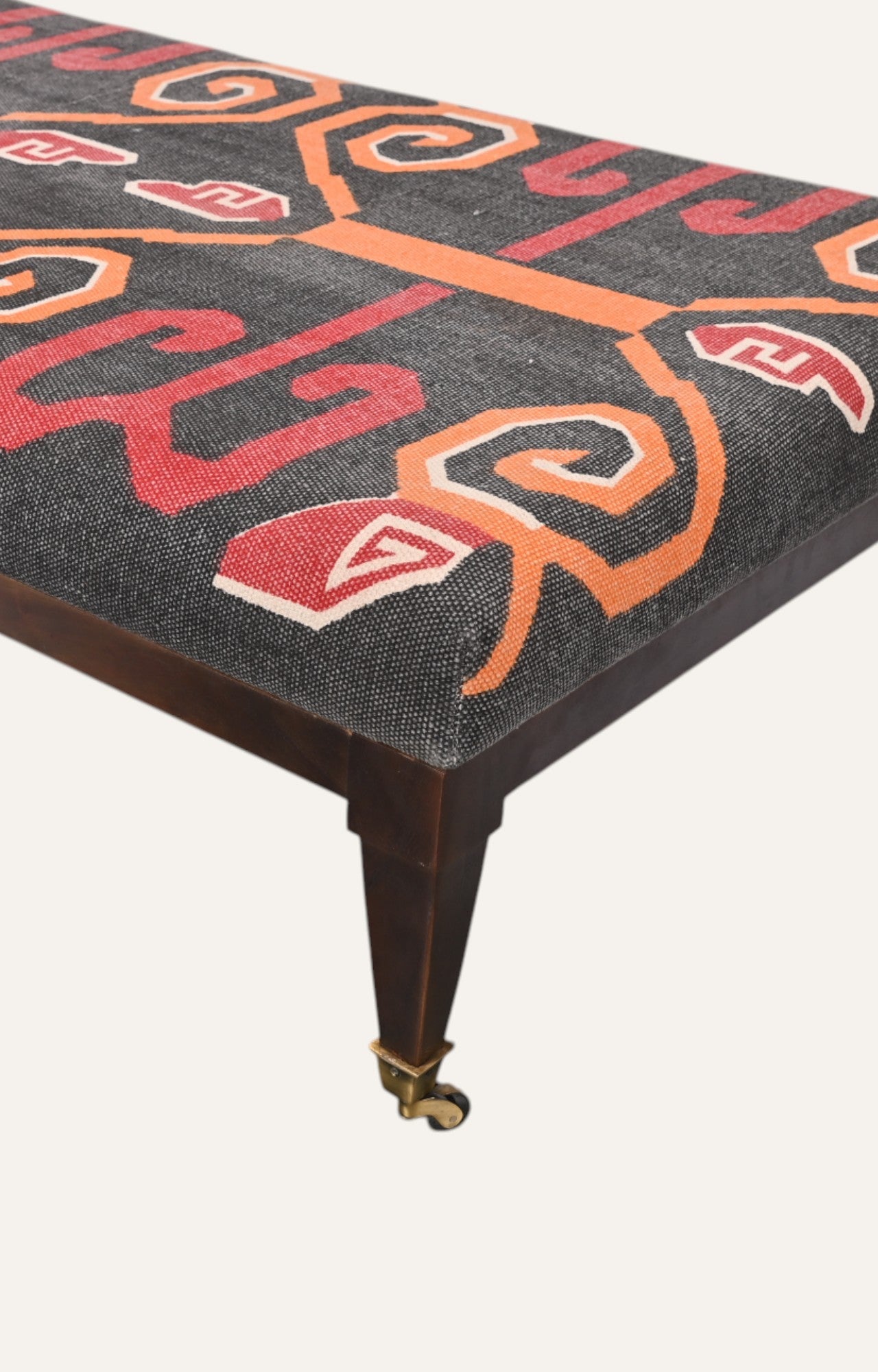 Handcrafted Ottoman with Tribal Geometric Upholstery