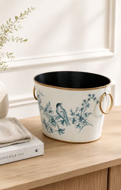 decorative metal waste bin planter