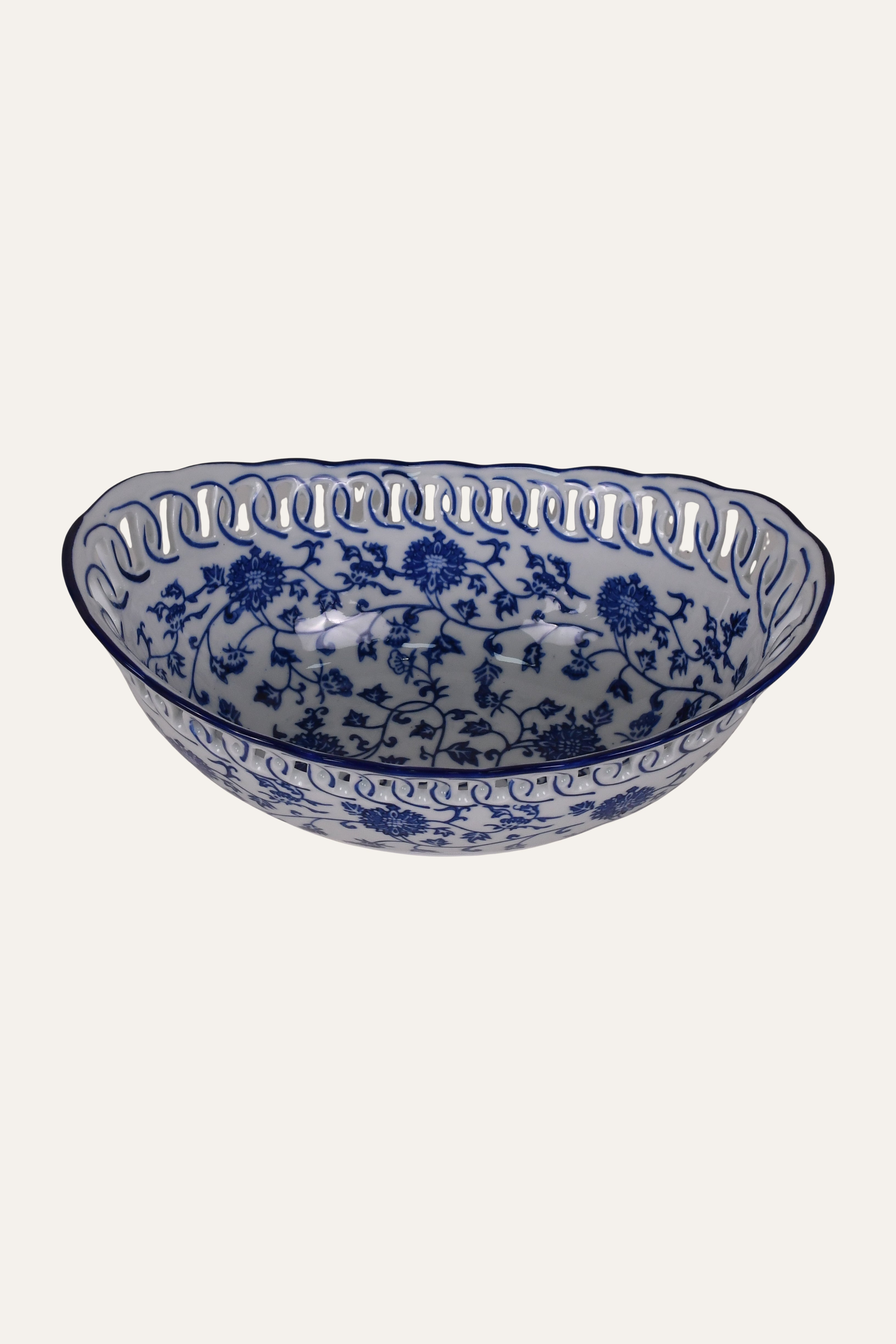 floral serving bowl close-up