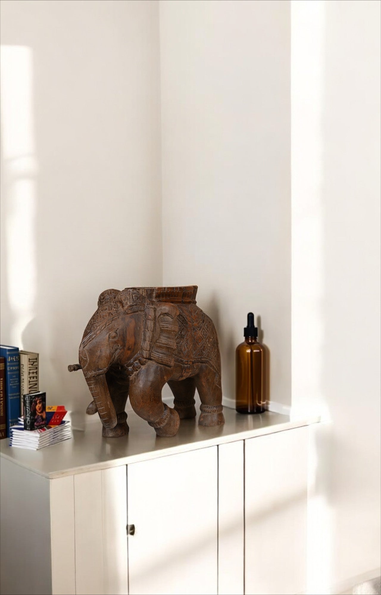 "The Great Trunk" Vintage Hand-Carved Teak Wood Elephant Statue