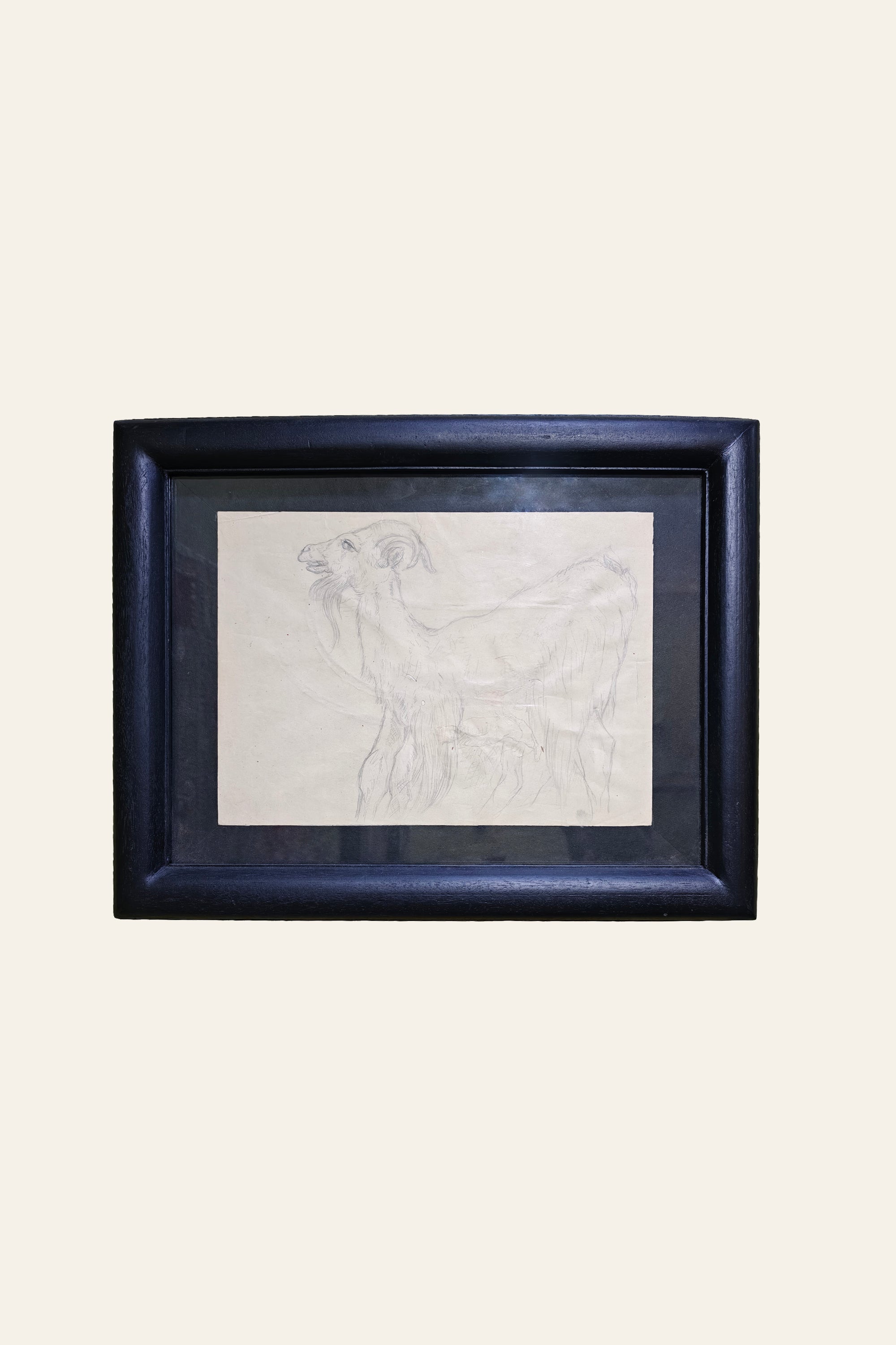 goat sketch artwork in black frame