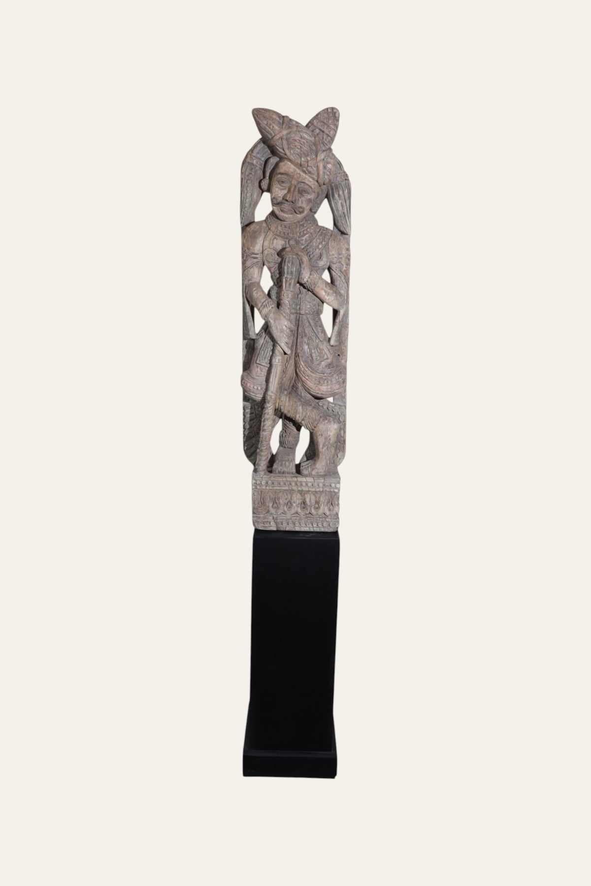 hand carved wooden Dwarpal statue