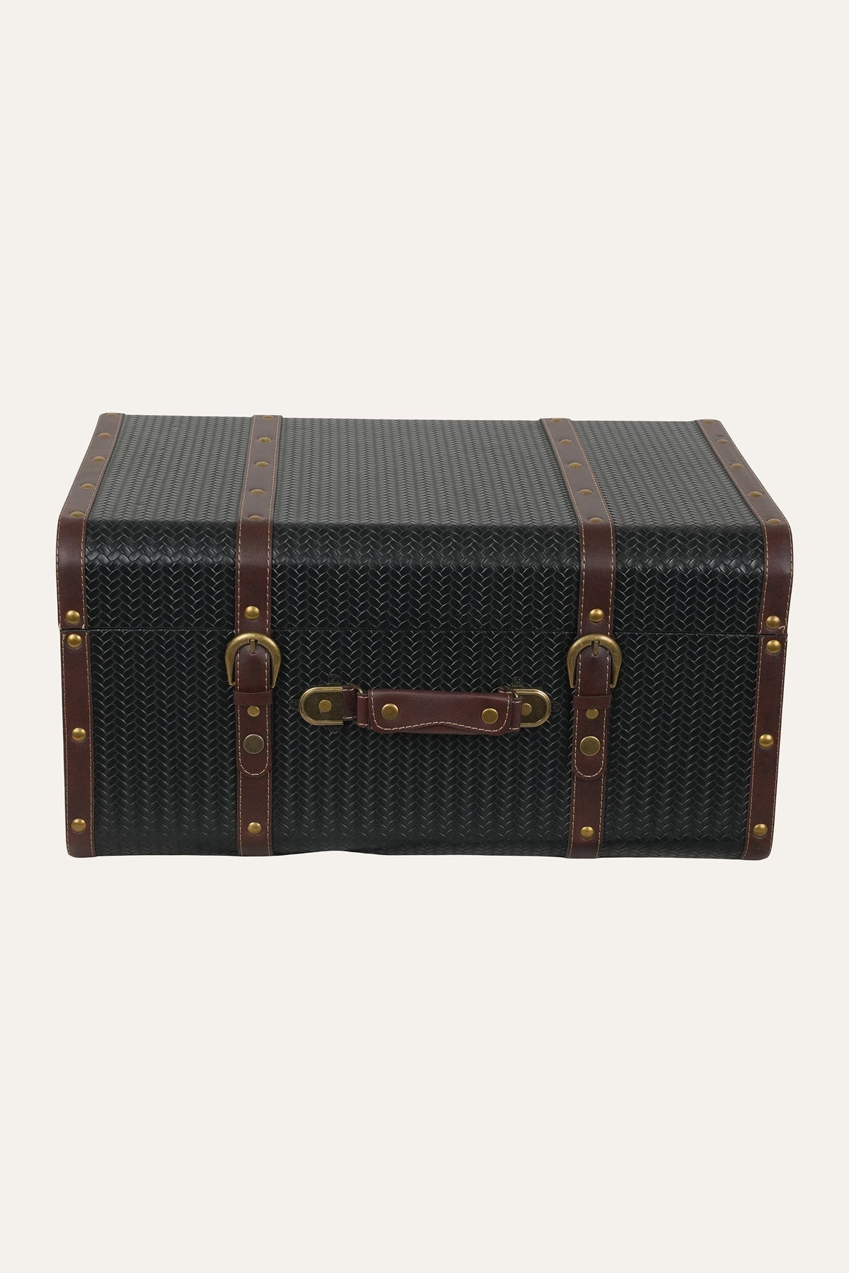 Large Storage Trunks Box Black Herringbone Trunk Style Storage Box for Luxury Home Decor