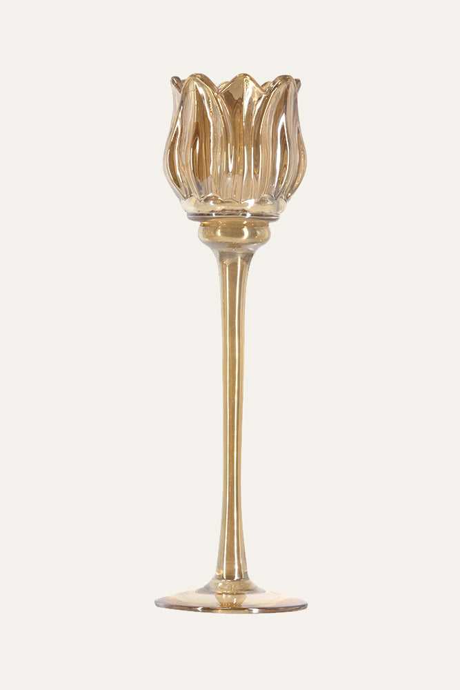 Decorative Amber Glass Candle Holder - Large