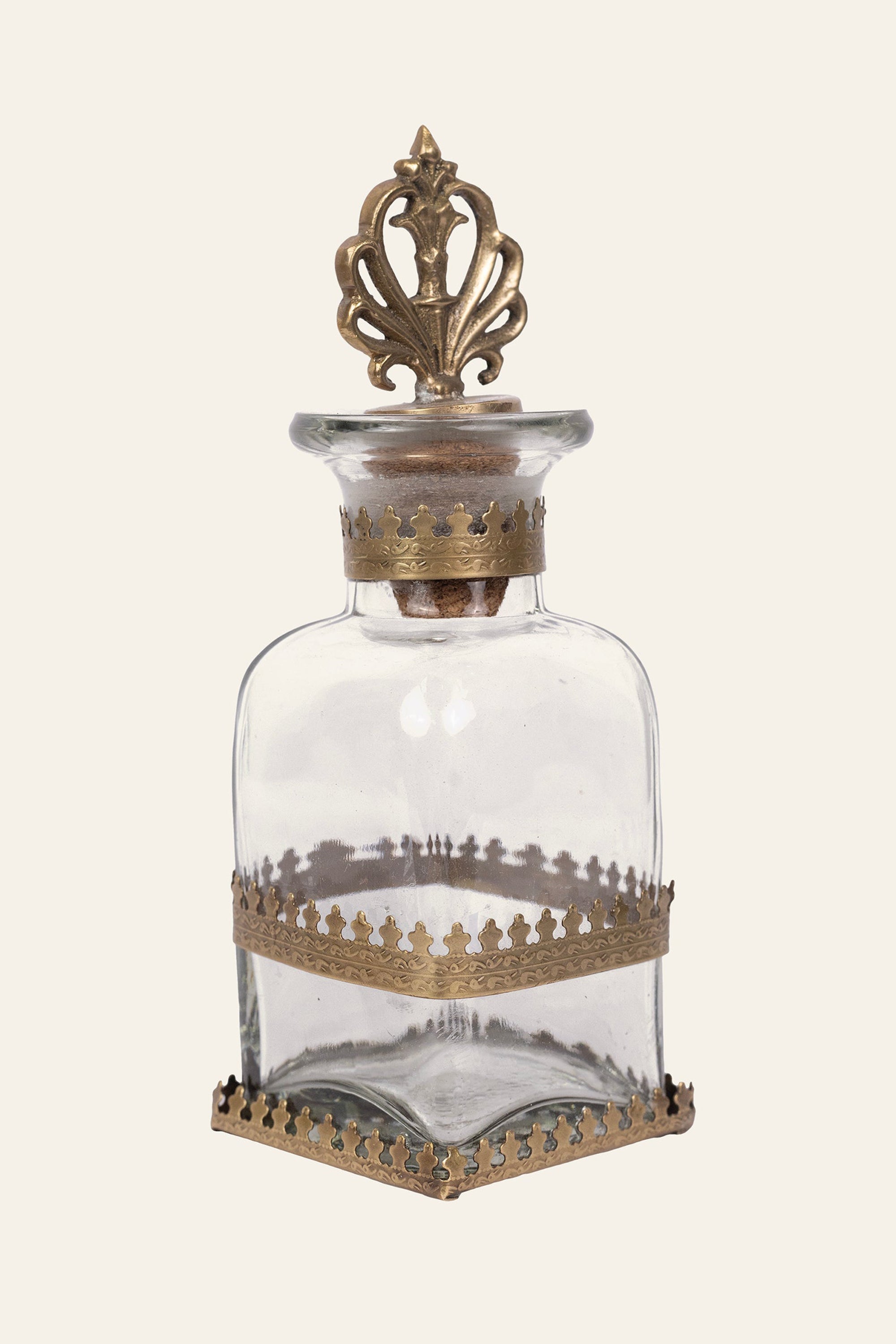 Brass & Glass Bottle Container with Antique Stopper - Big