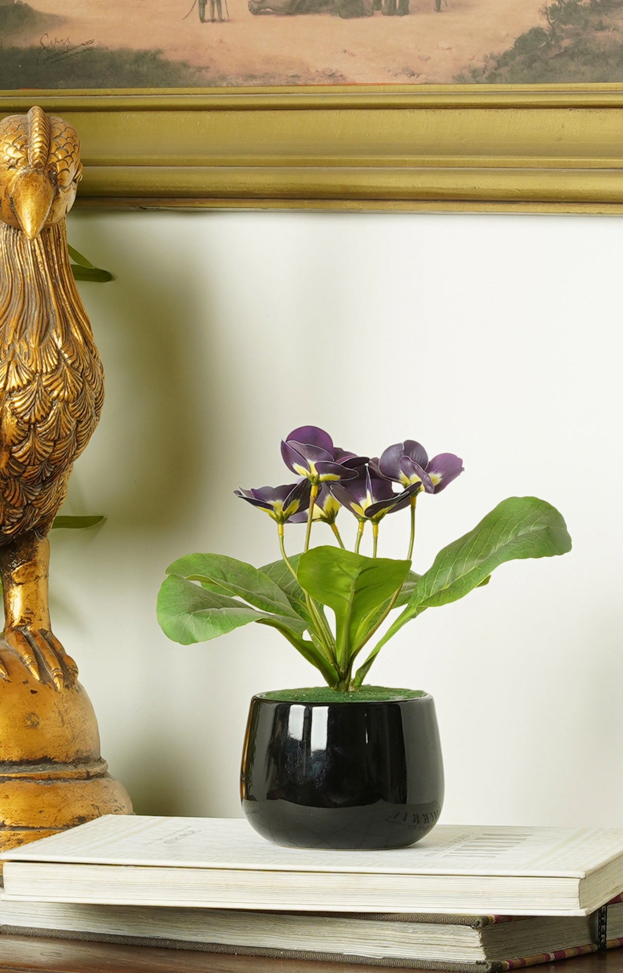 Minimalist Black Ceramic gloss finish Vase with Pampas Grass