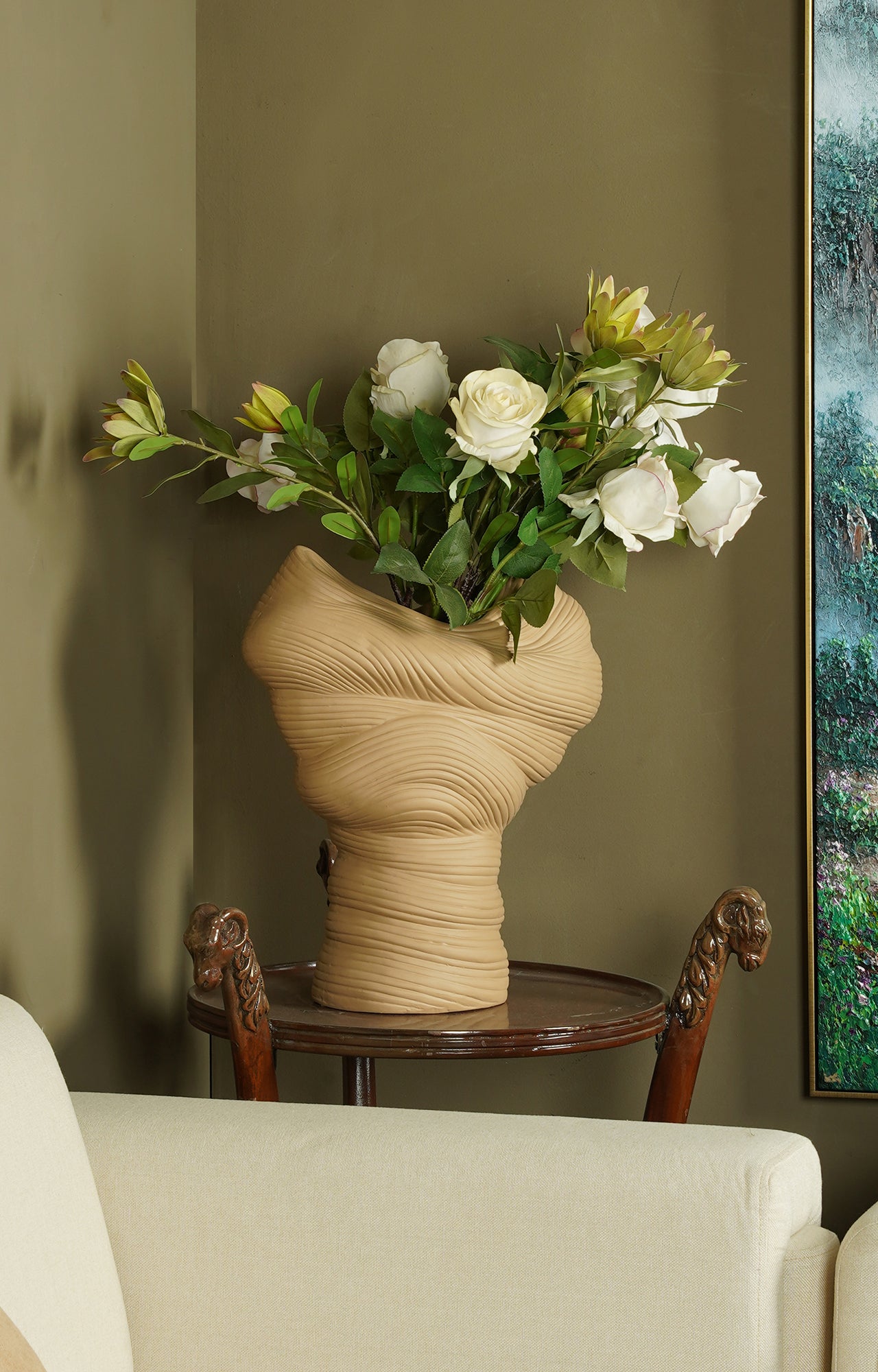 Earthy Brown Ceramic Vase with Textured Design