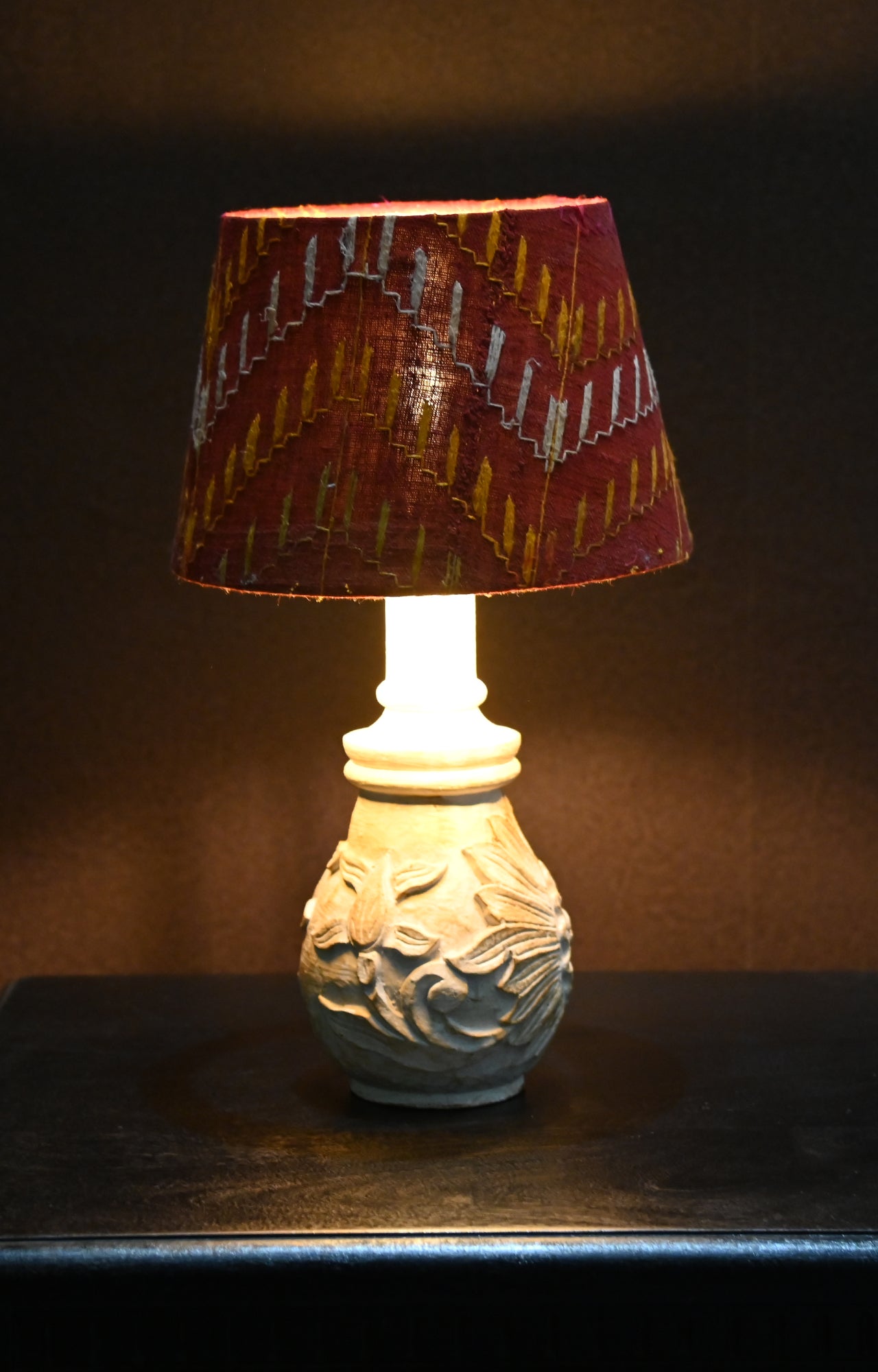 Hand carved wooden lamp