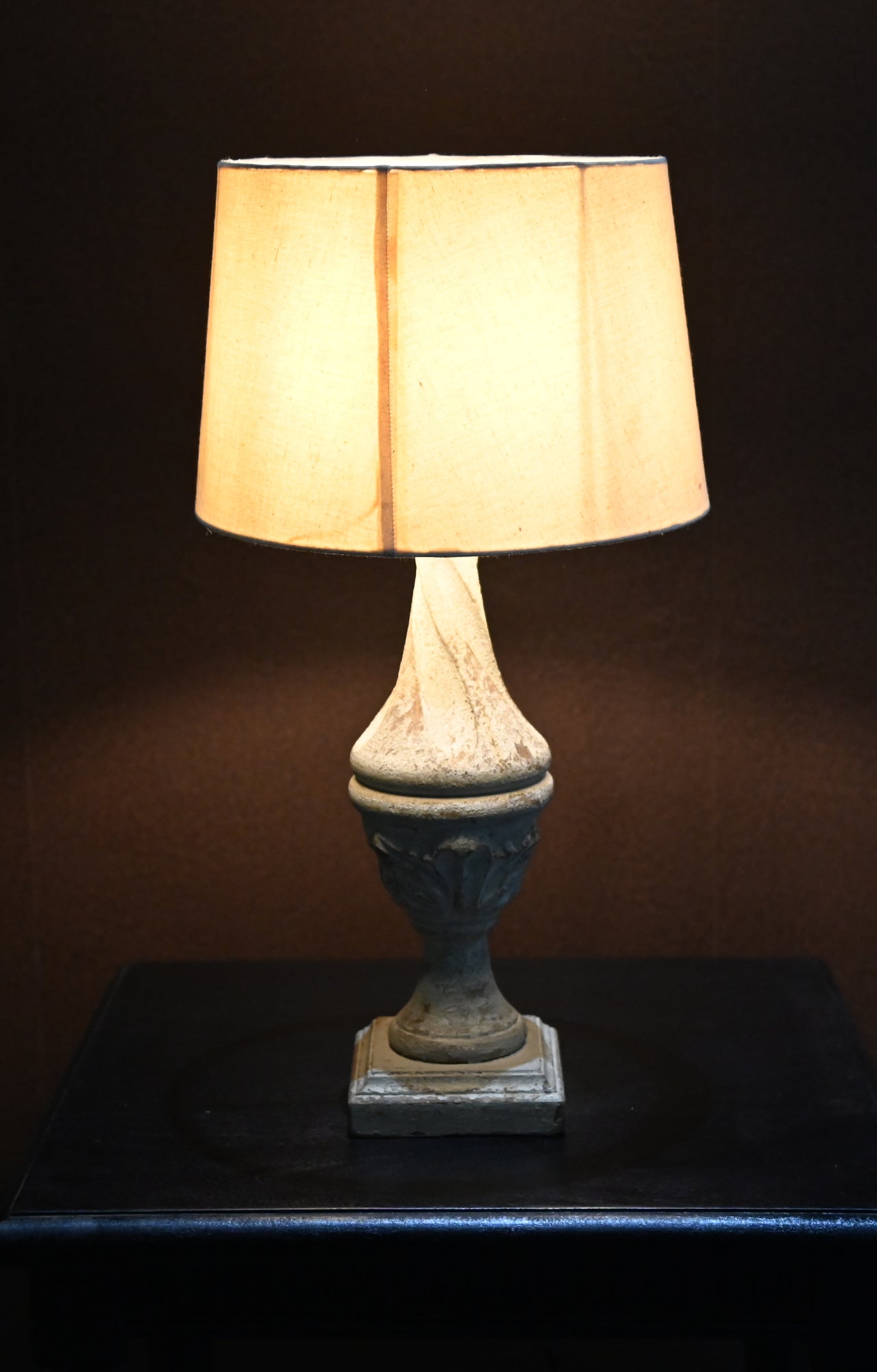 Hand carved wooden lamp