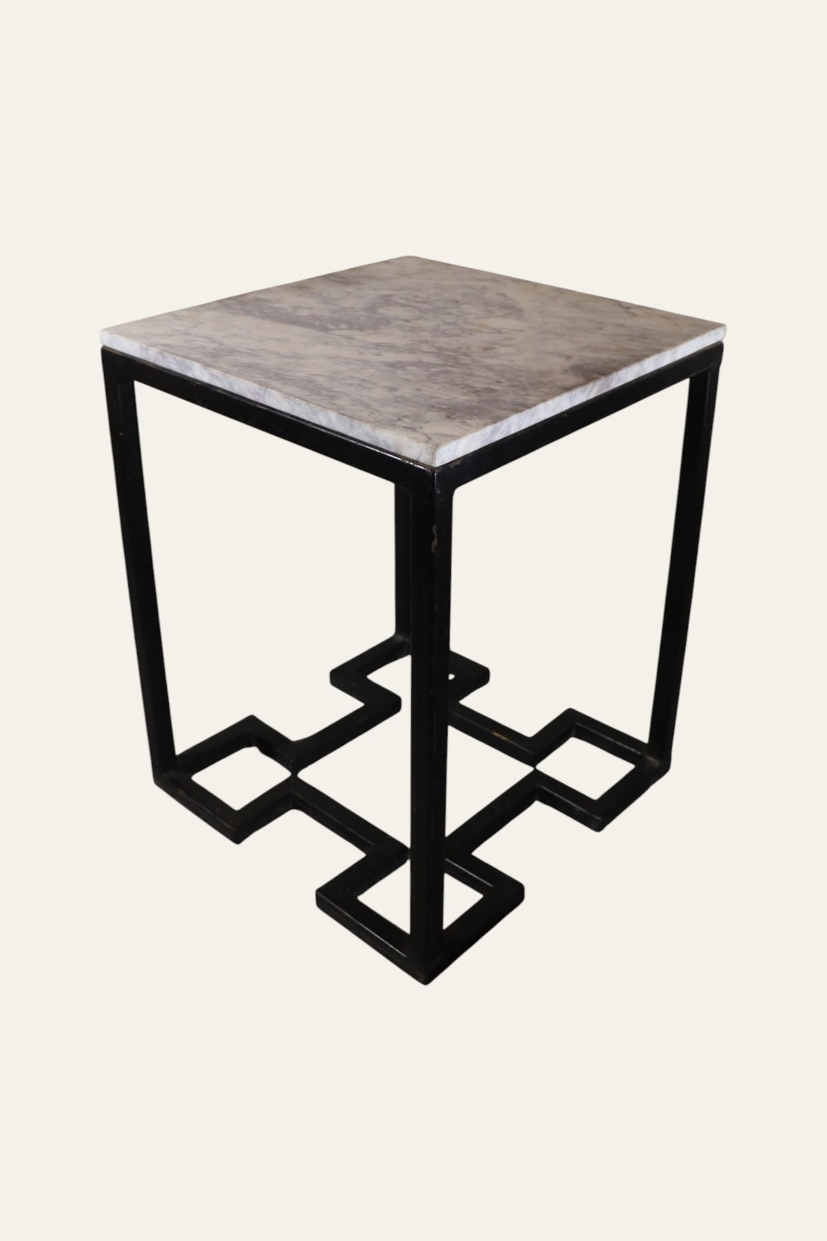 marble side table with black metal frame