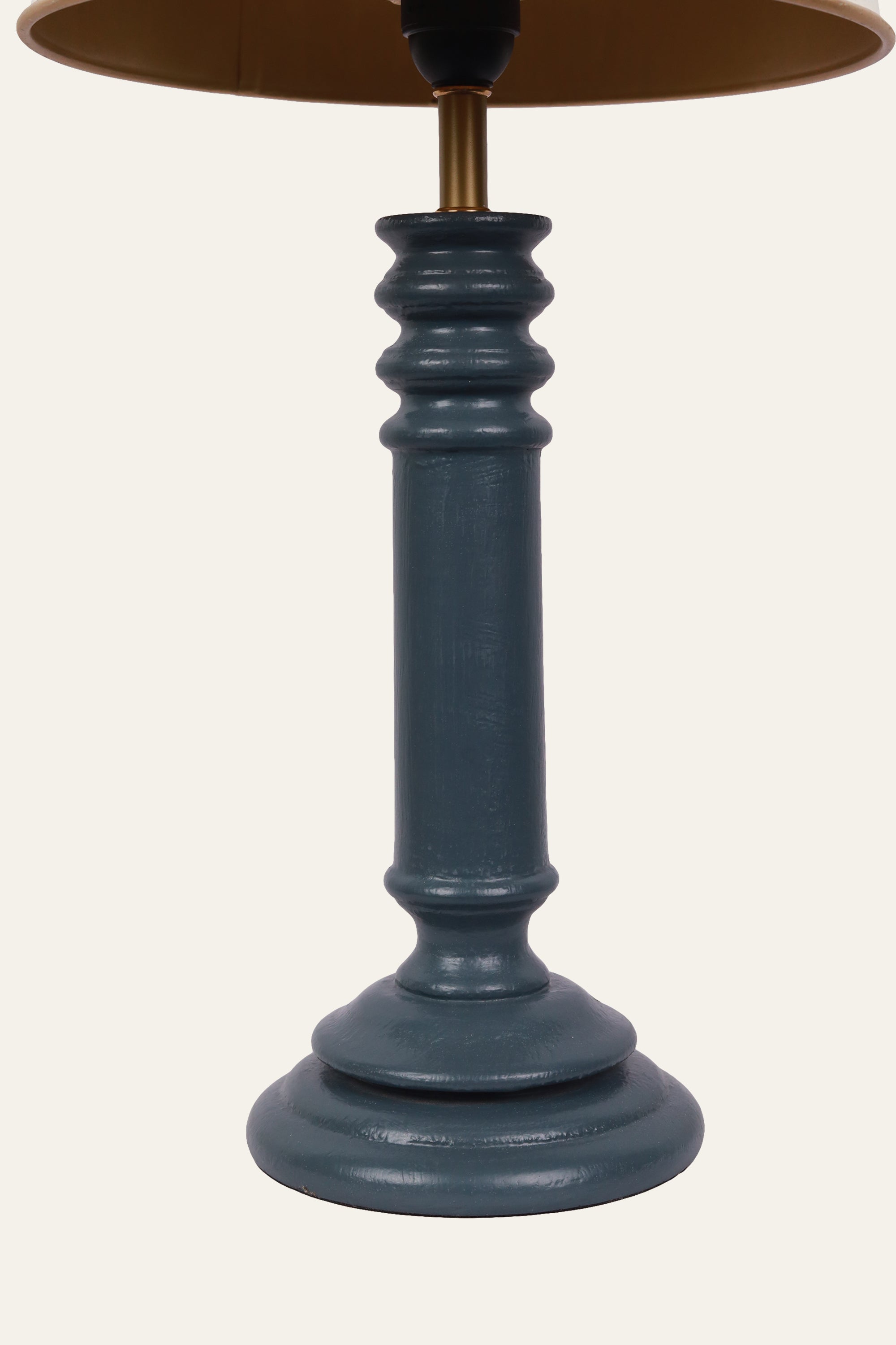 metal lamp with wooden base