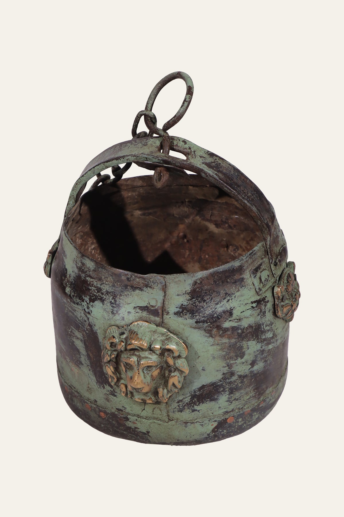 petite verdigris metal bucket pot