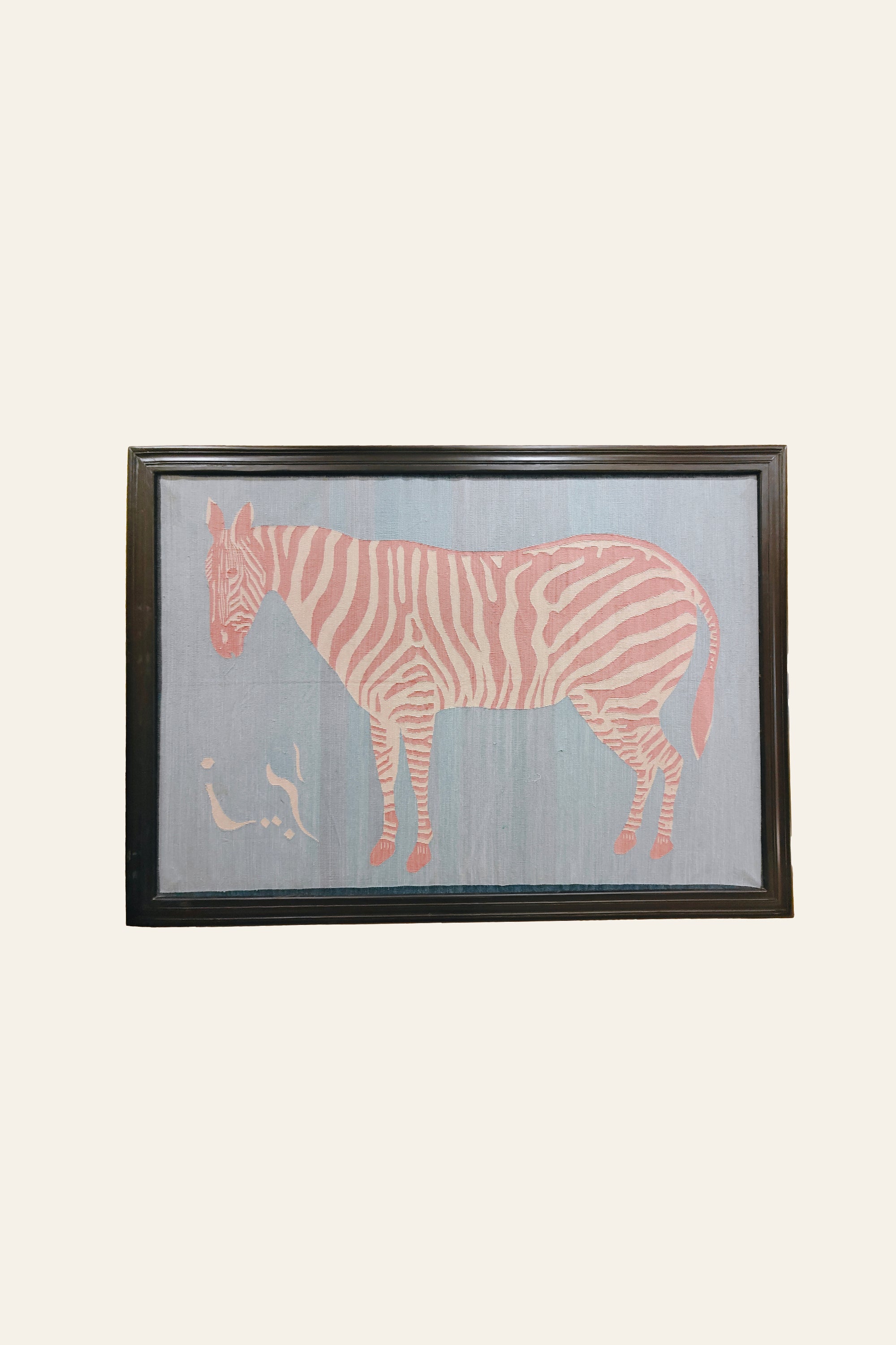 pink zebra framed pictorial dhurrie wall art