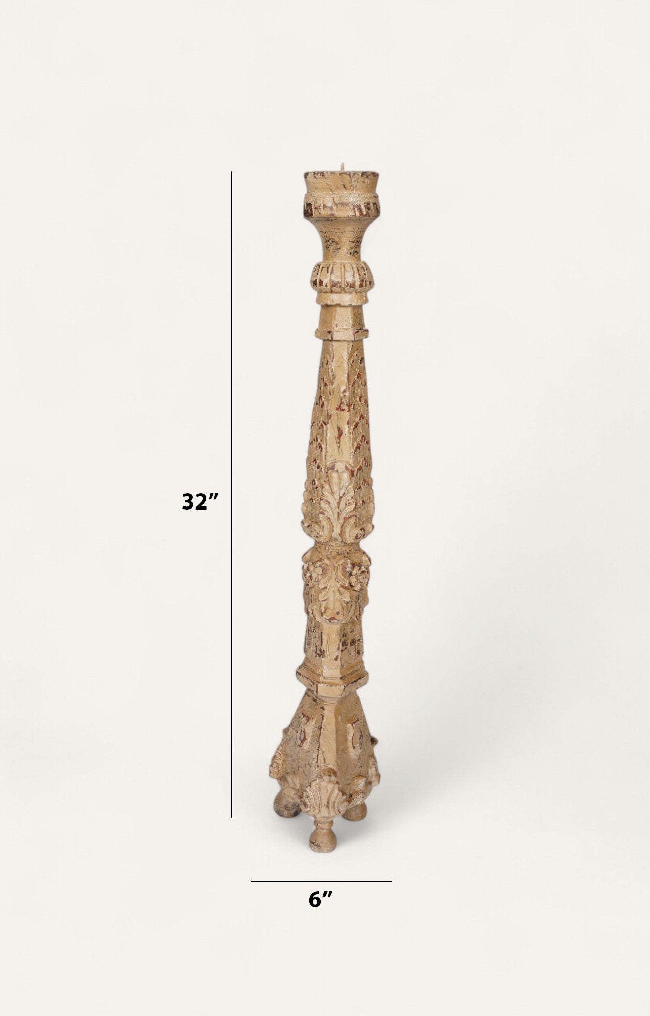 Vintage Gilded Flame Teak Candle Stand