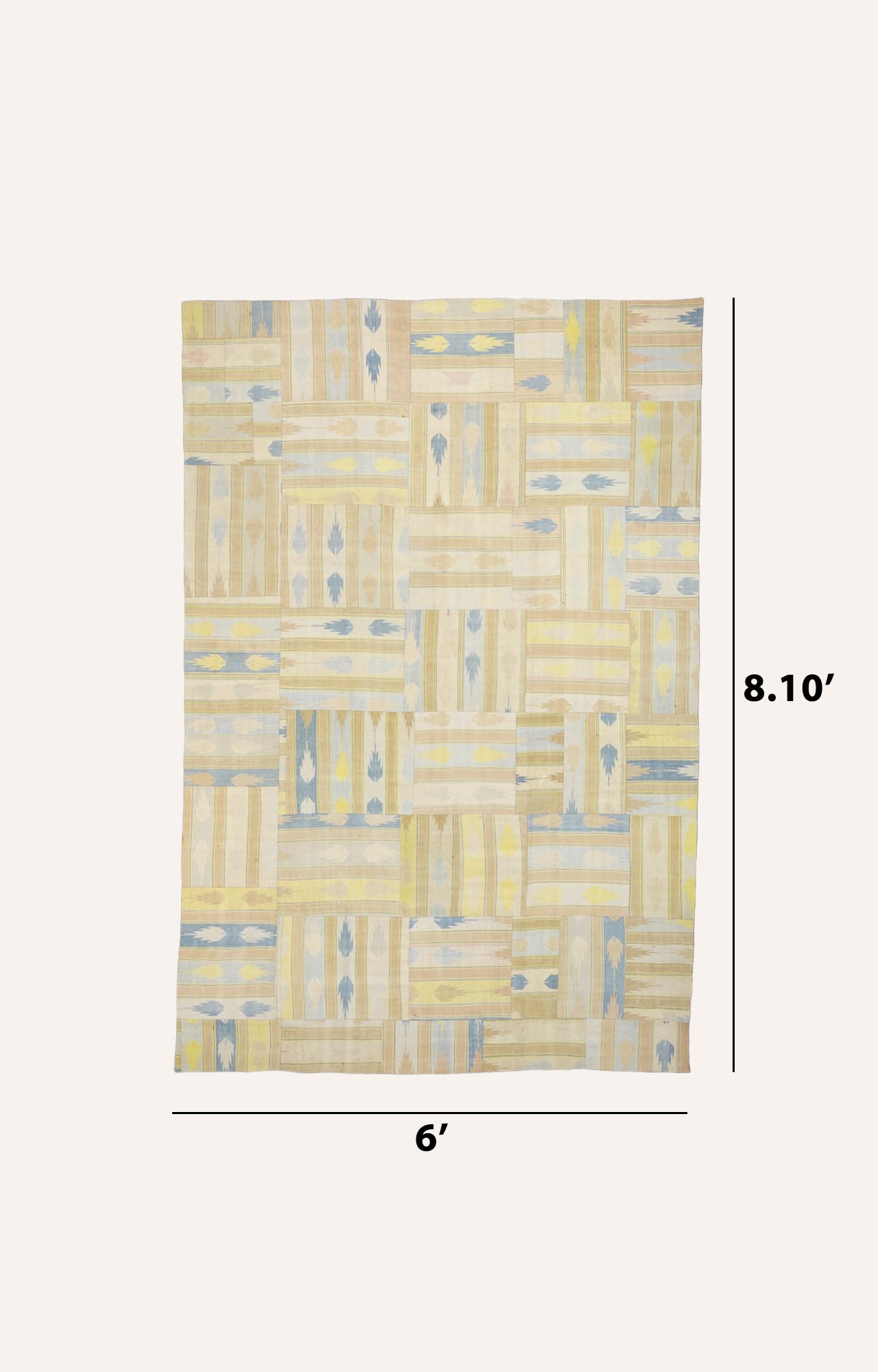 6 x 8.10 Ft Modern Geometric Patchwork Cotton Rug in Browns, Beige and blue