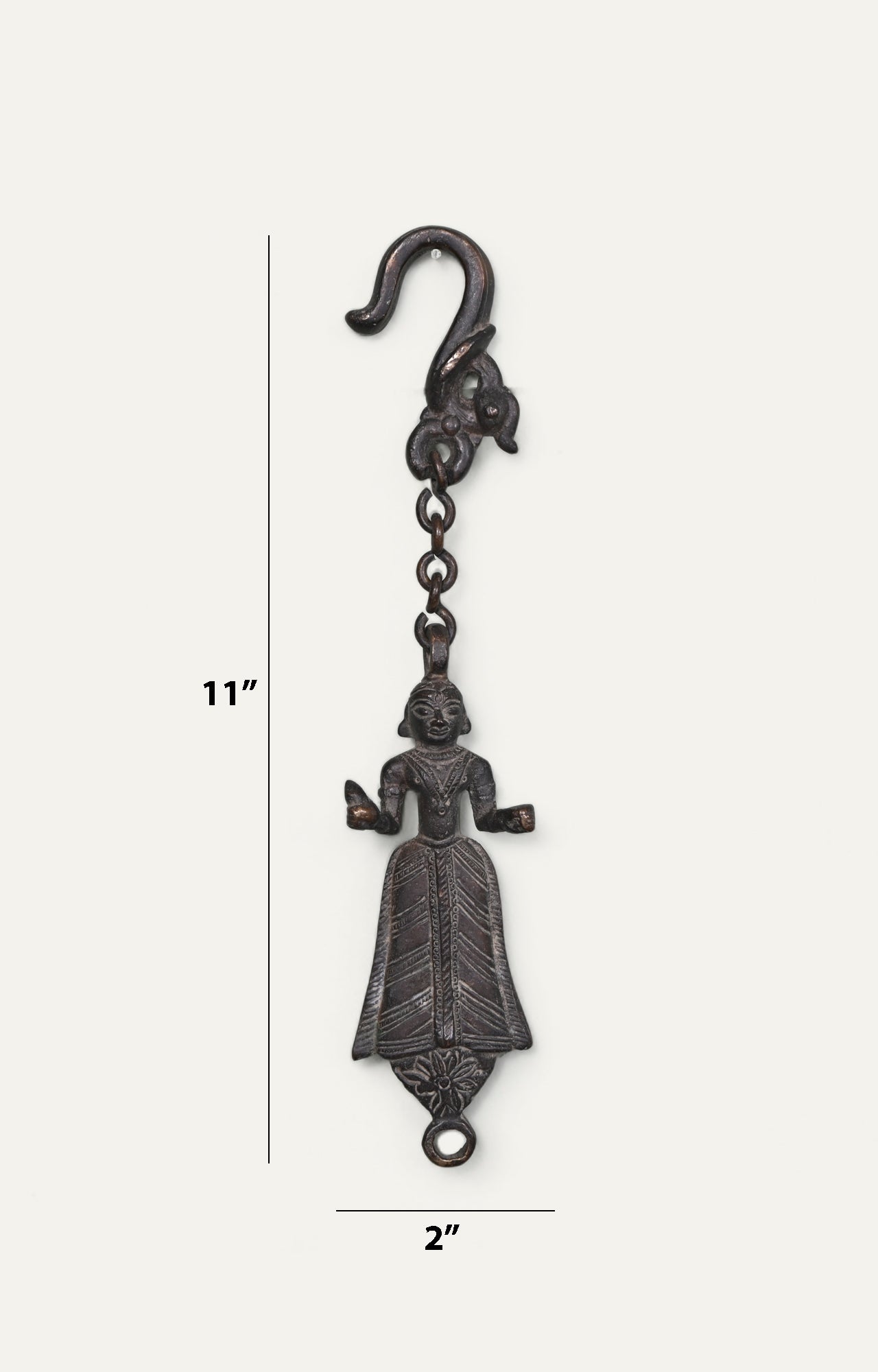 Hand-Carved Brass Hanging Lady Figurine with Hook