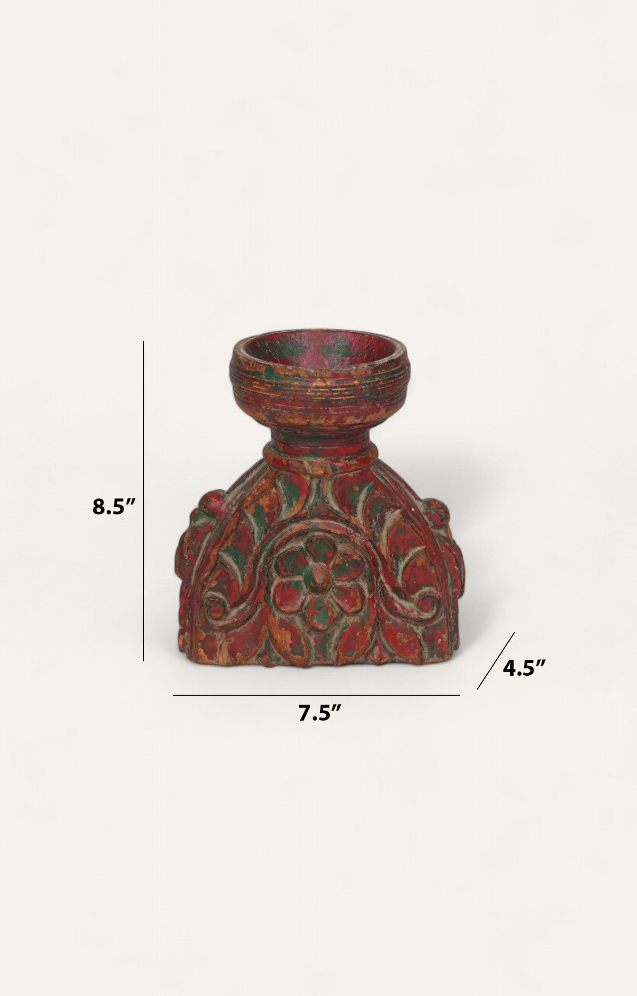 Vintage Red Floral Teak Candle Stand