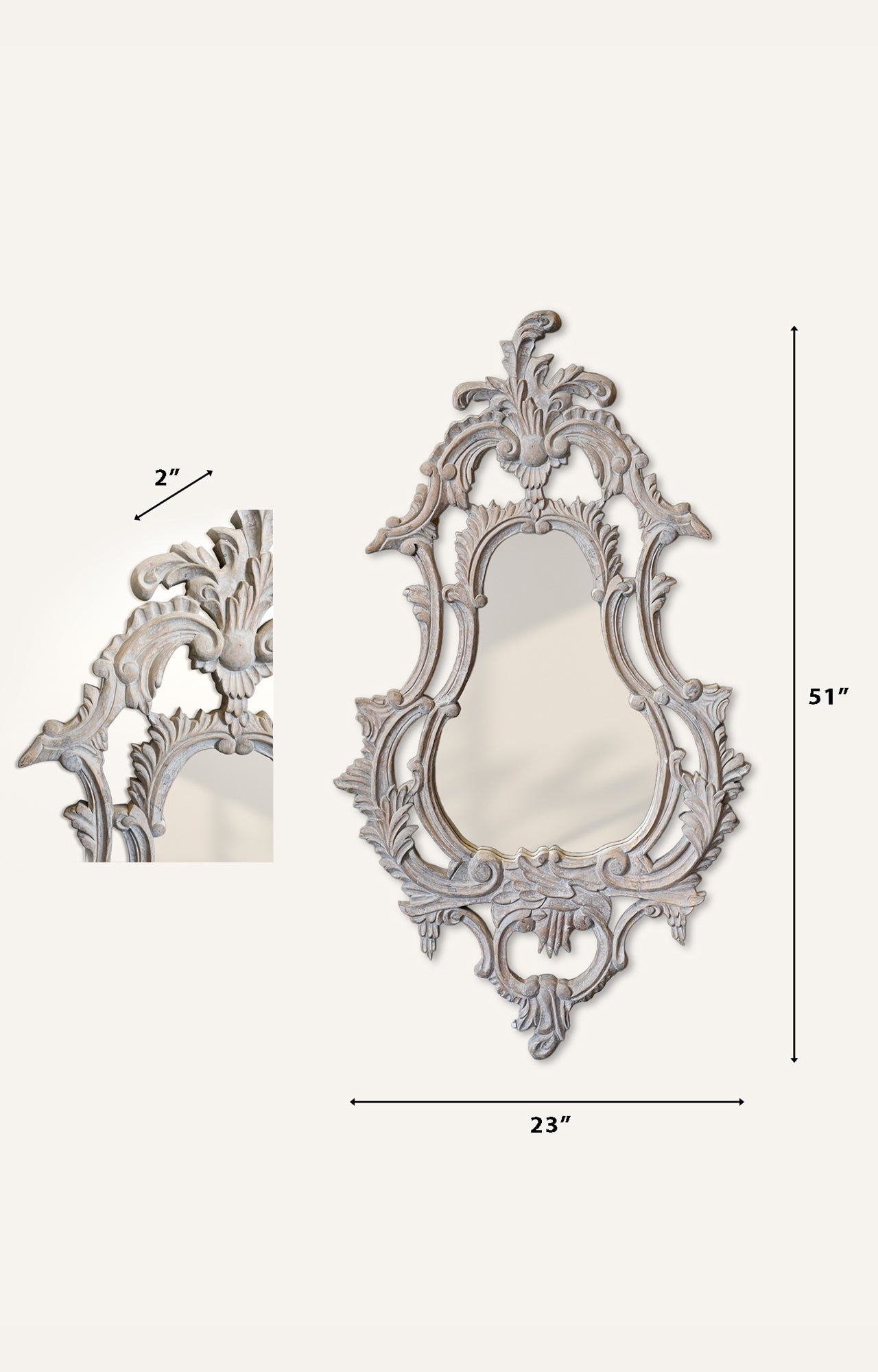 French White hand carved mirror