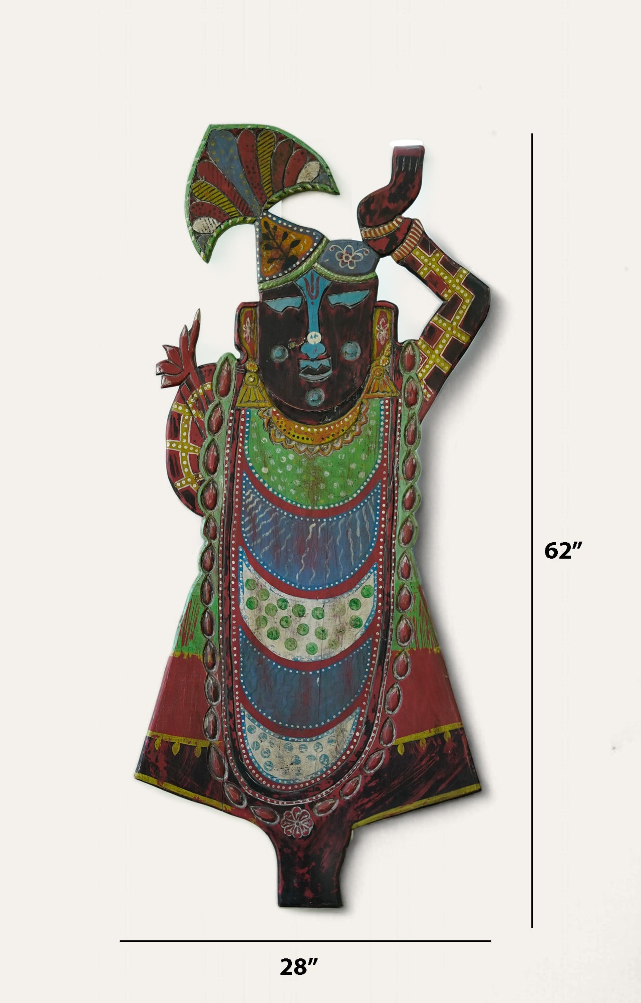 Long Vertical Wooden Panel with Three Roop of Krishna