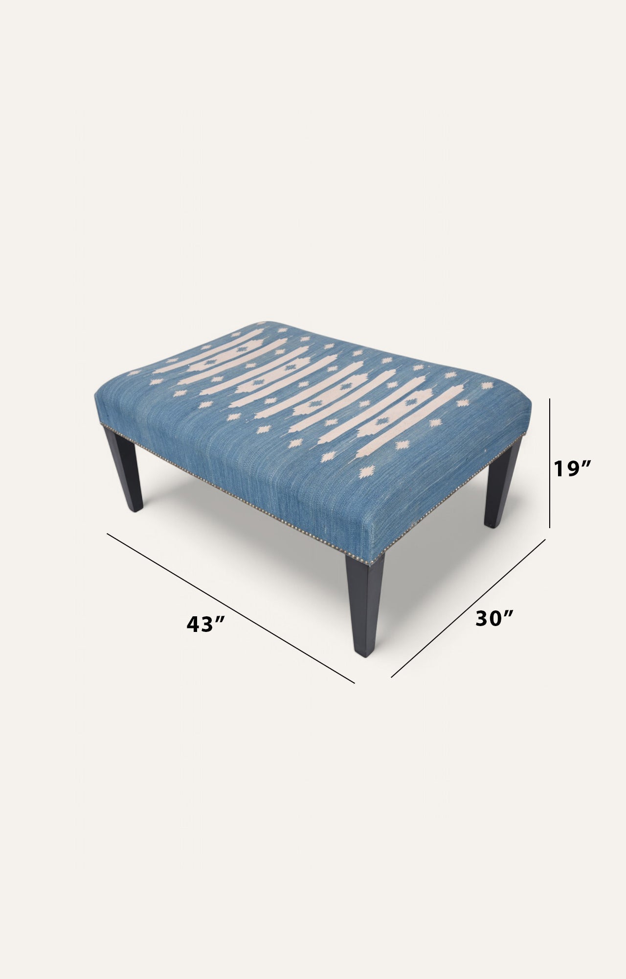 Blue White Dhurrie Upholstered Ottoman