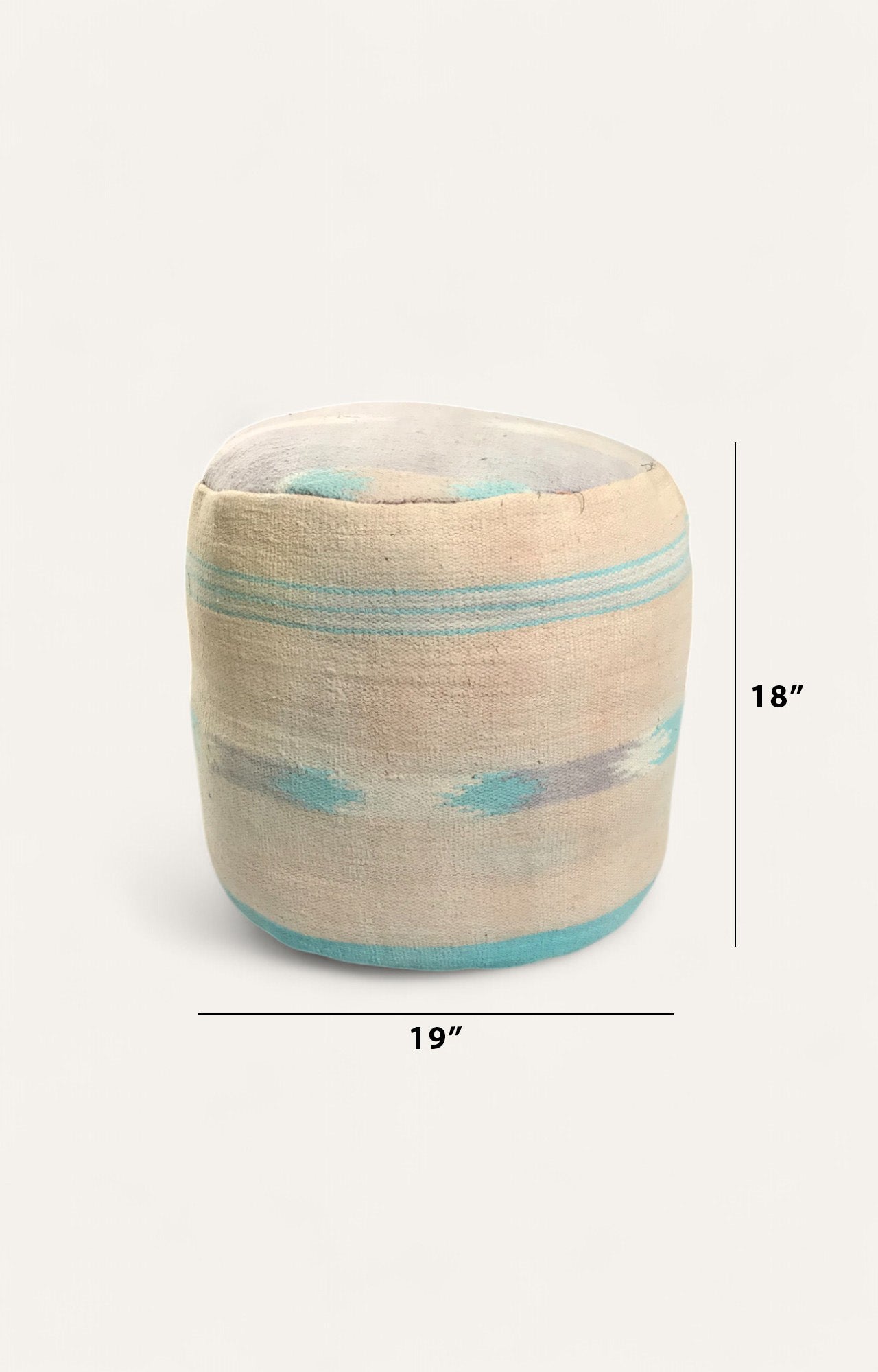 Handwoven Dhurrie Pouf Ottoman in Blue and Ivory