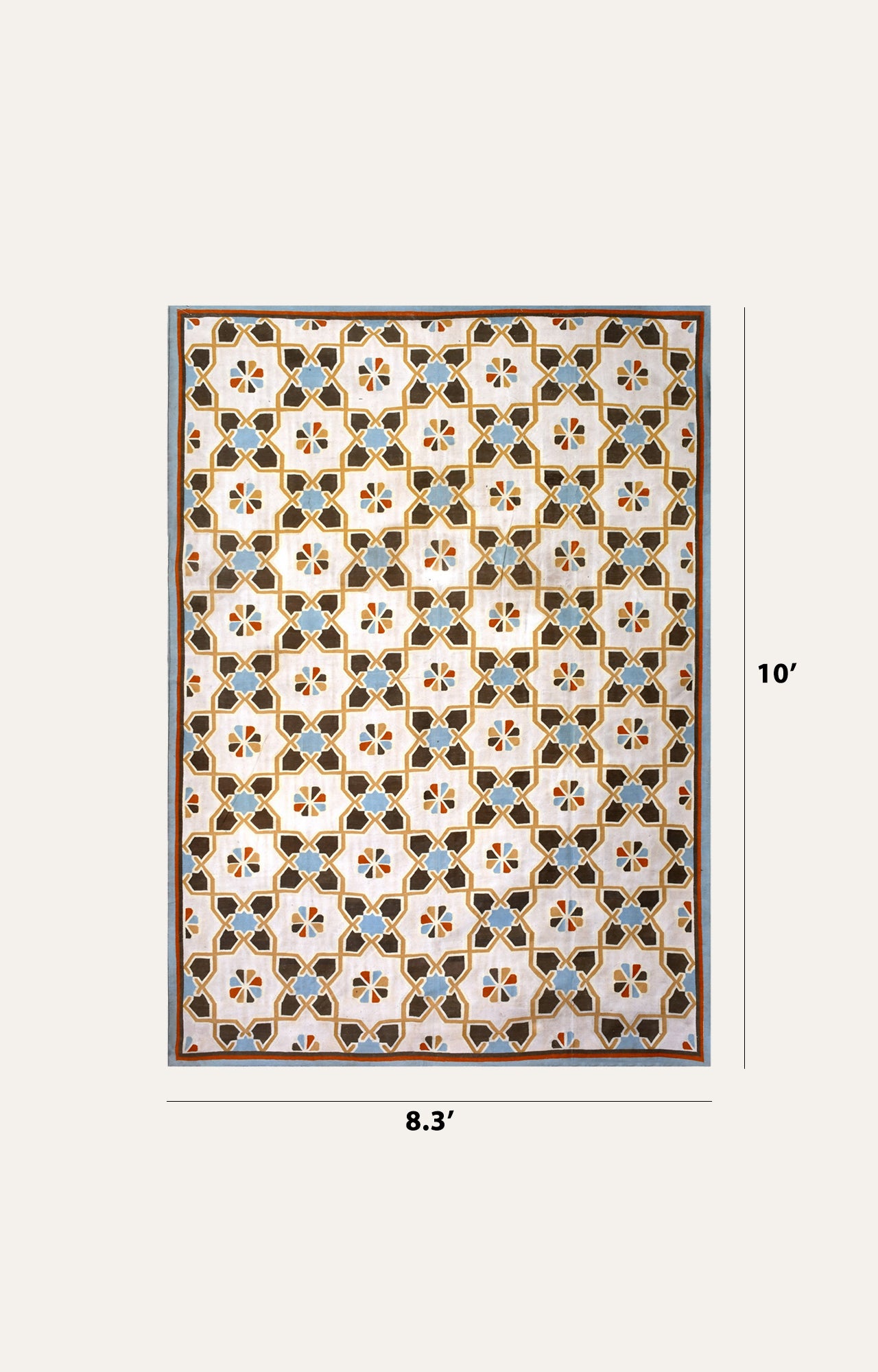 9 x 12.6 Ft Handwoven Flatweave Trellis Pattern Cotton Rug