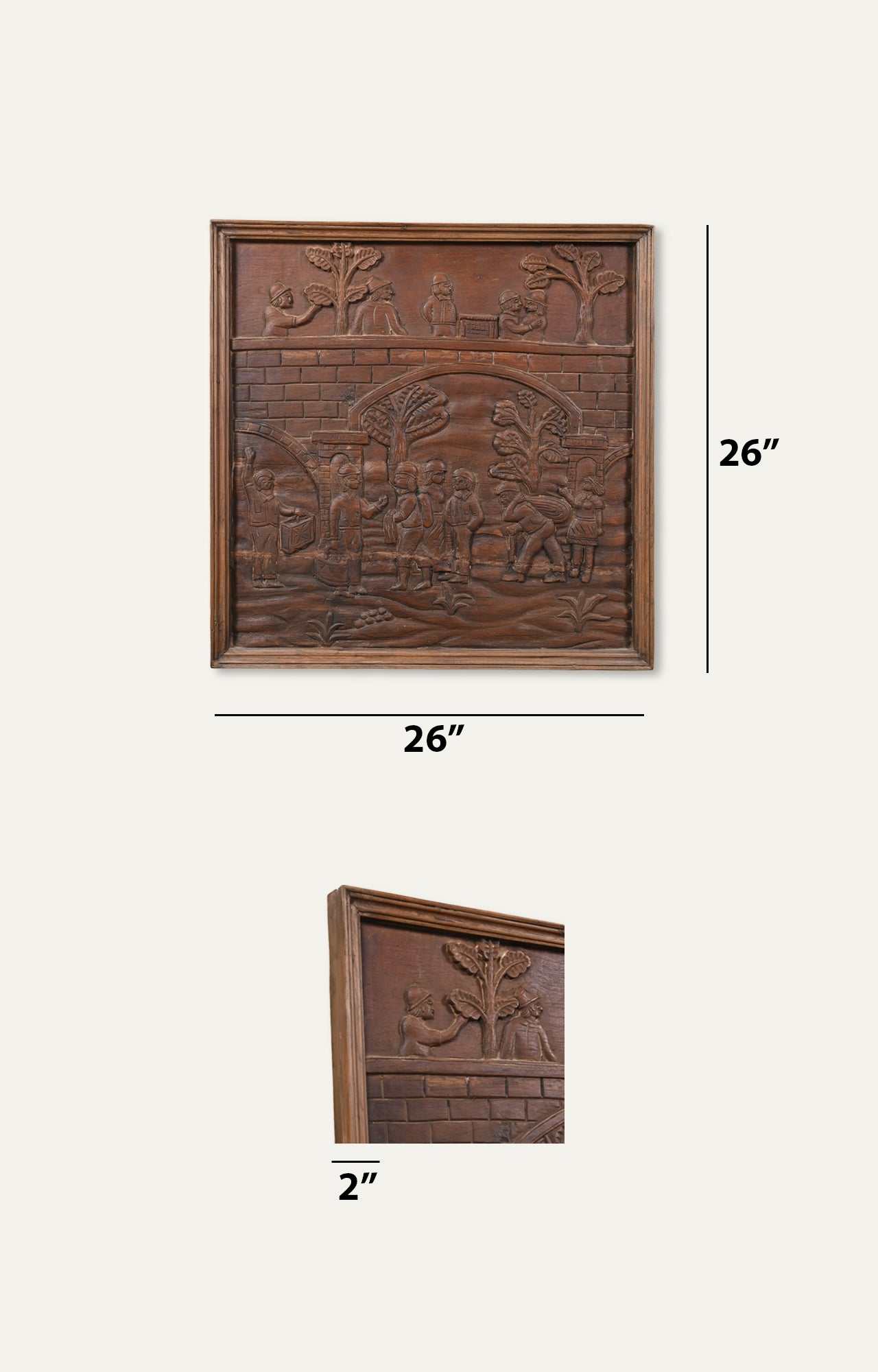 French Vintage Deep Carved Framed Panel in Solid Walnut Wood