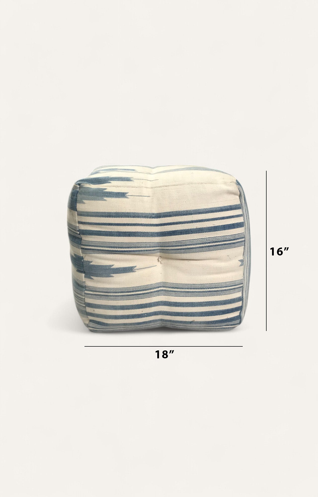 Handwoven Dhurrie Puffy Stool with Blue and White Stripes