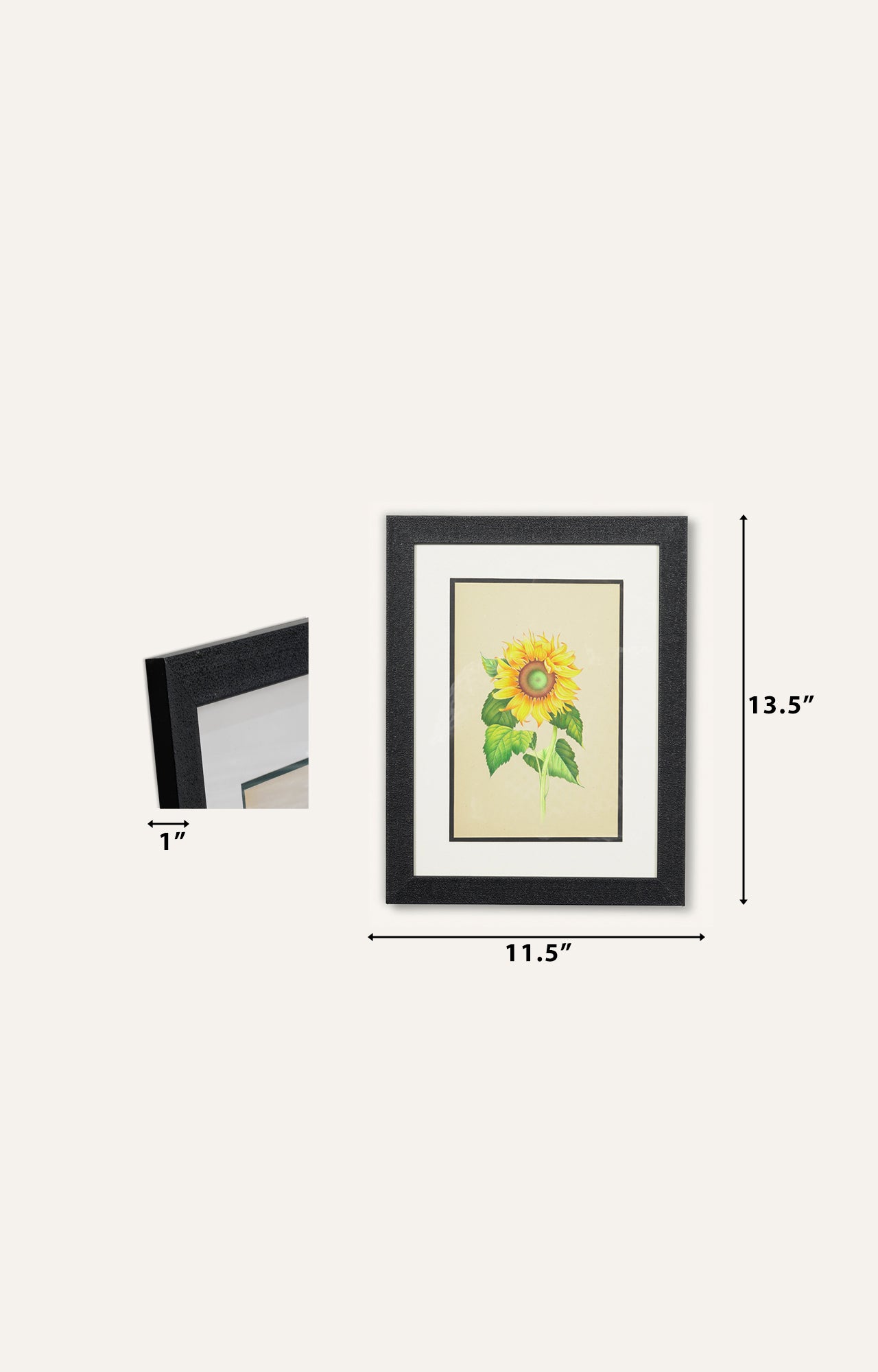 Hand-Painted Sunflower Artwork in Black Frame