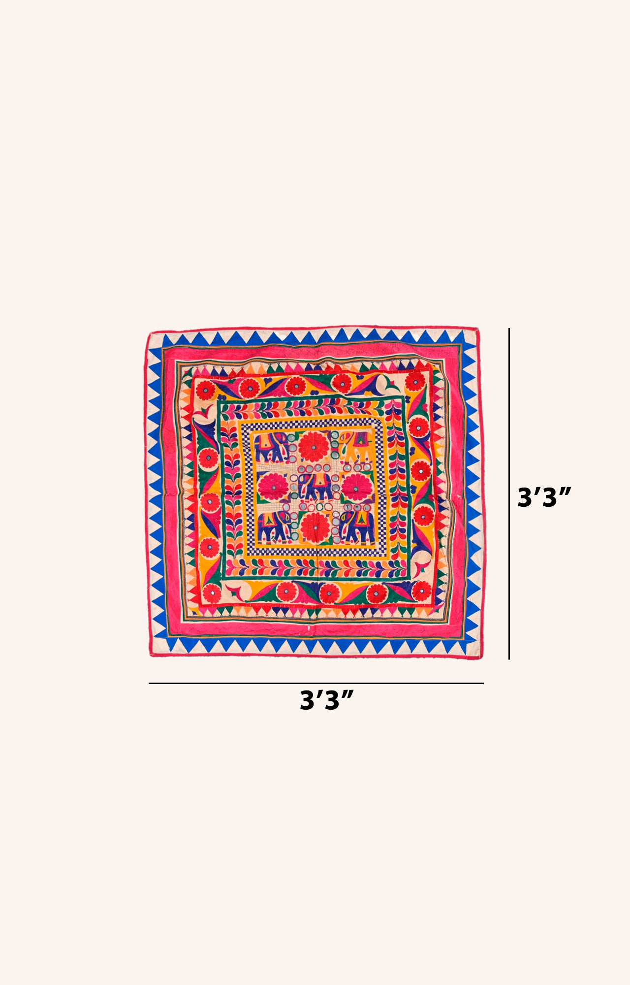 Embroidered Textile Wall Hanging with Central Elephant Motif