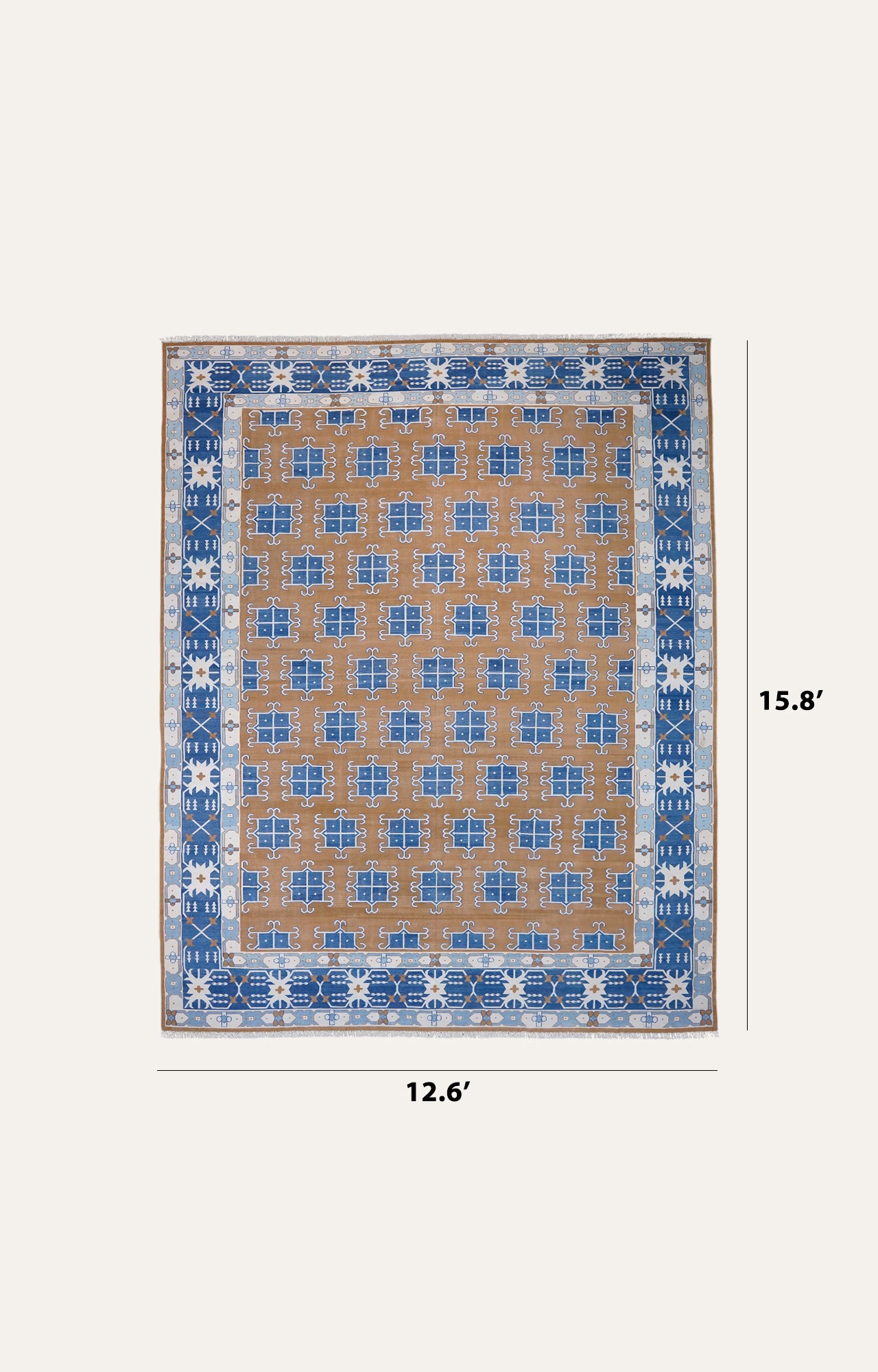 12.6 x 15.8 Ft Handwoven Flatweave Geometric Pattern Cotton Rug